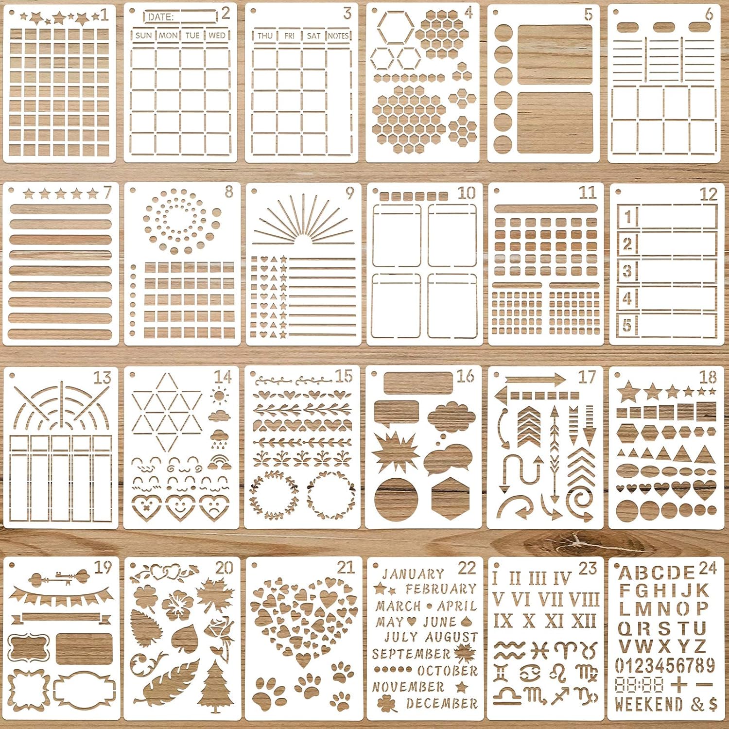24 Pieces Journal Stencils Plastic Planner DIY Templates Reusable Painting Stencils Calendar Drawing Craft Templates for Journal Notebook Diary Scrapbook Home Decoration School Art Projects : Arts, Crafts & Sewing