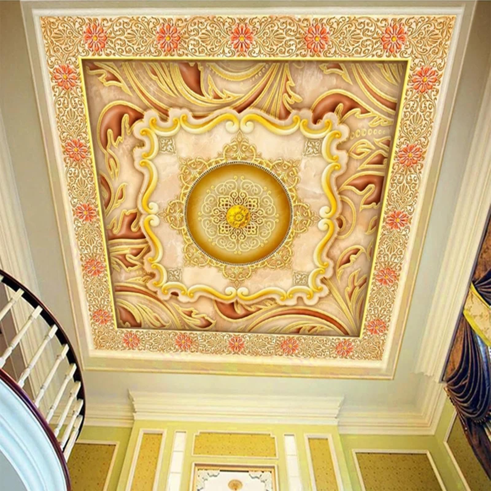 Papier peint 3D plafond marbre pour rénover un salon élégant