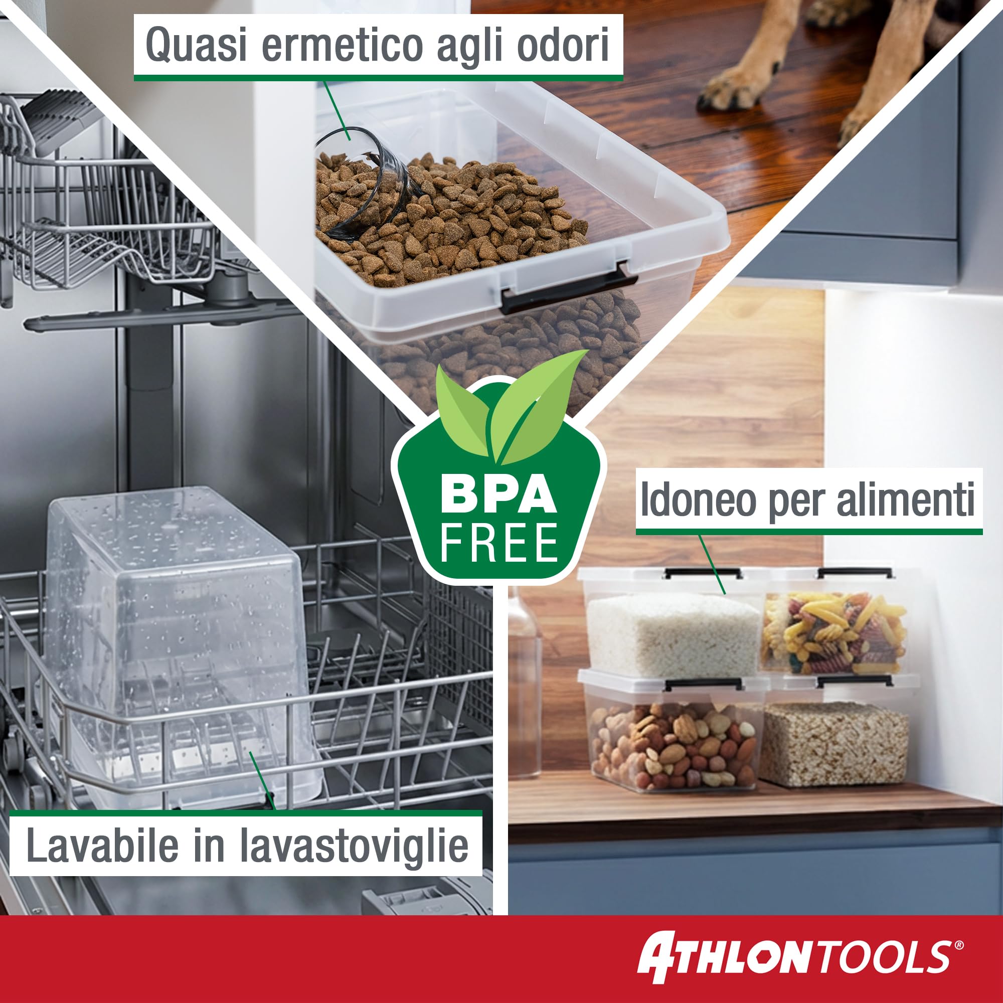 ATHLON TOOLS 4x 12,5L Scatole Plastica Trasparente con Coperchio – Contenitori Impilabili con Clip di Chiusura – Adatte per Alimenti – 100% Materiale Nuovo – Organizer Casa Cucina Ufficio Garage