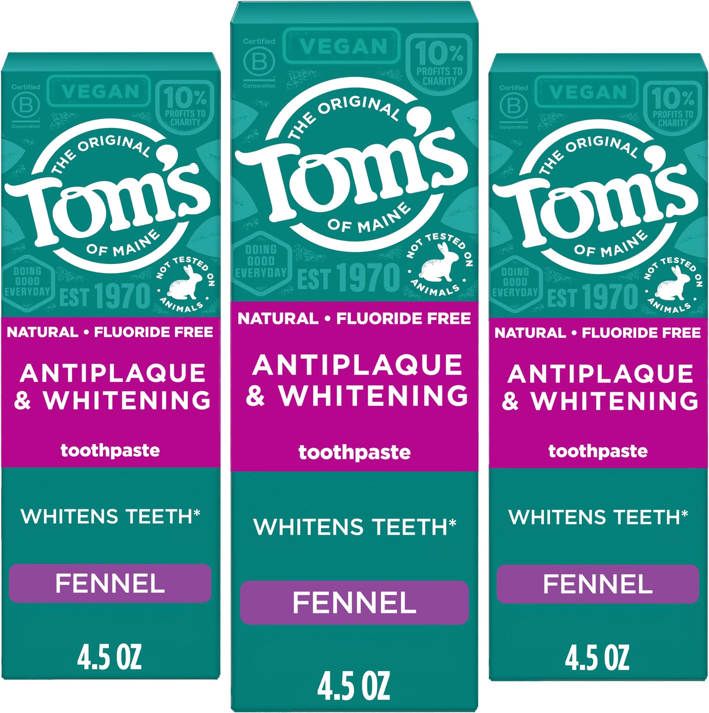 Antiplaque and Whitening Toothpaste, Fennel, 3 Pack, 4.5 oz