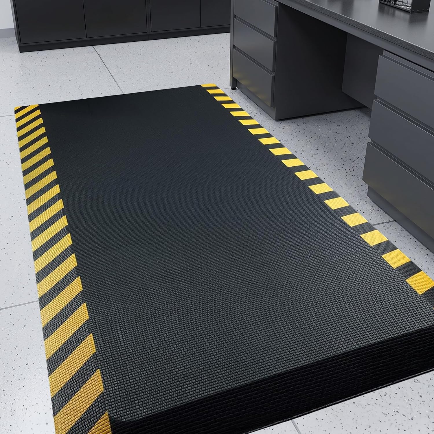 Anti-Fatigue Mat 2' x 3' • Yellow Border • Memory Foam • Non-Slip