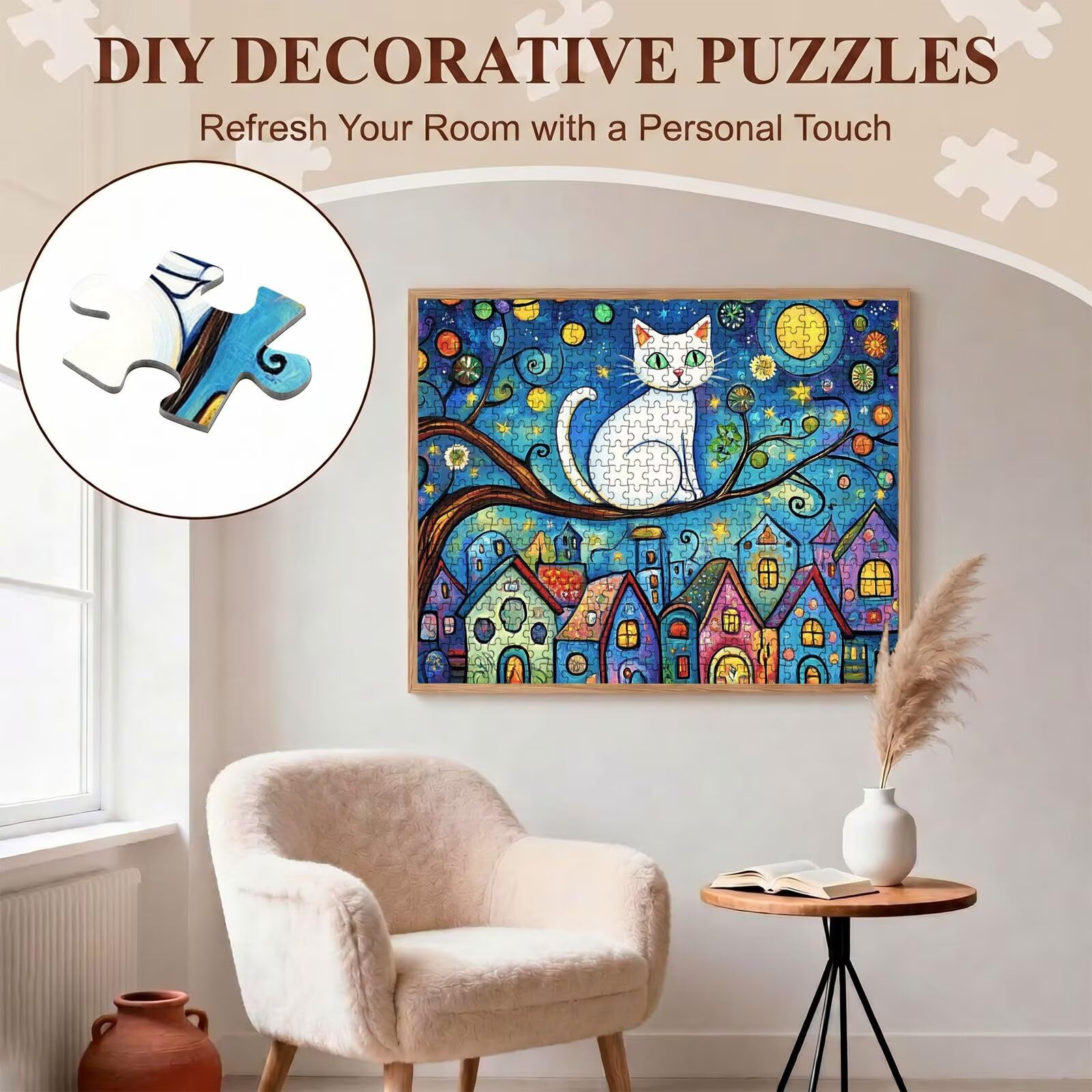 Cartone animato gatto Puzzle 1500 Pezzi per Adulti, Puzzle in Legno - Collezione Classica con Poster Incluso - Sfida di Concentrazione e Passatempo Antistress, Gioco per Famiglia, 87 x 57 cm f0-546