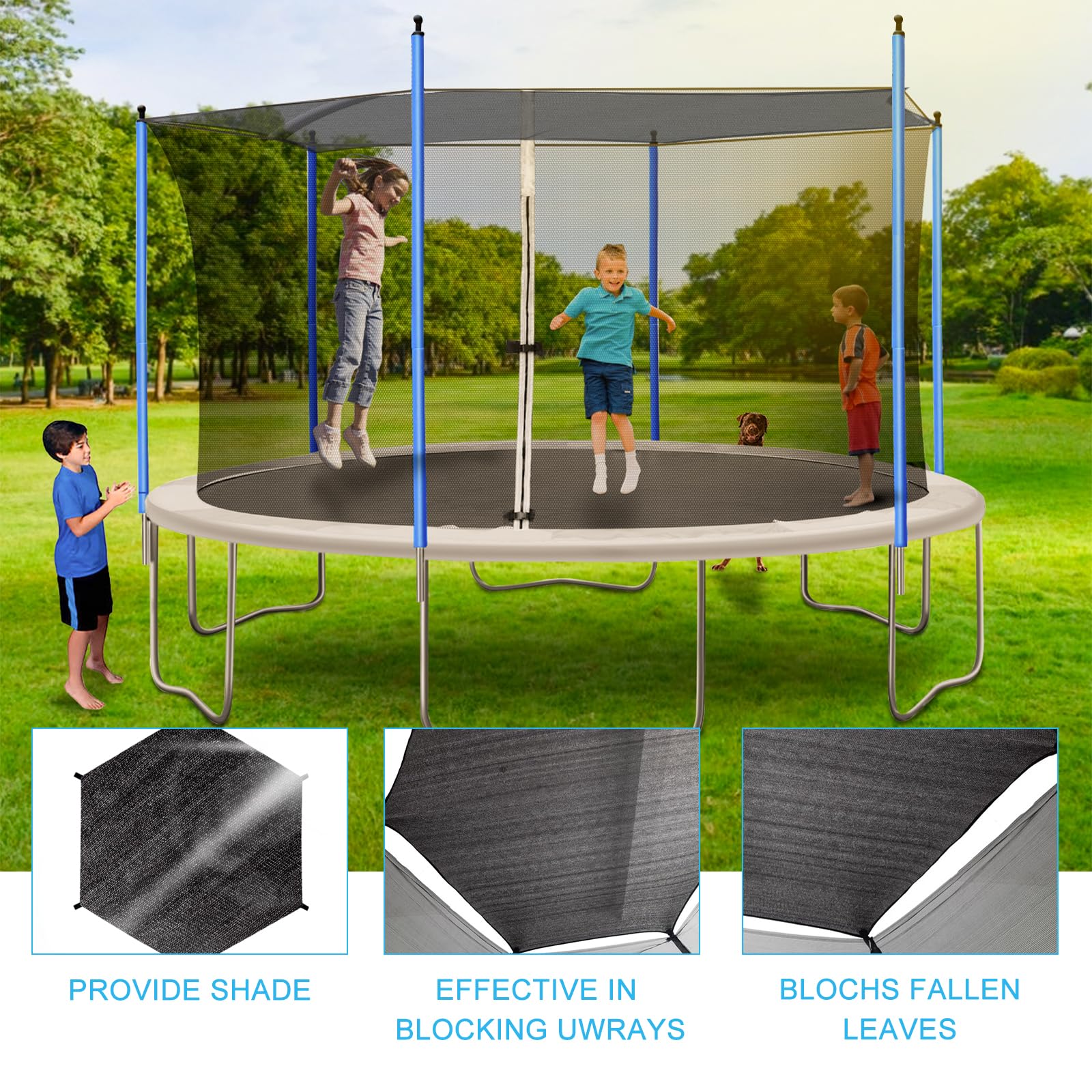 Toit Pare-soleil Pour Trampoline 244 Cm – Housse Ombrage Anti-UV Respirante – Pour Trampolines 6 Tiges - 11