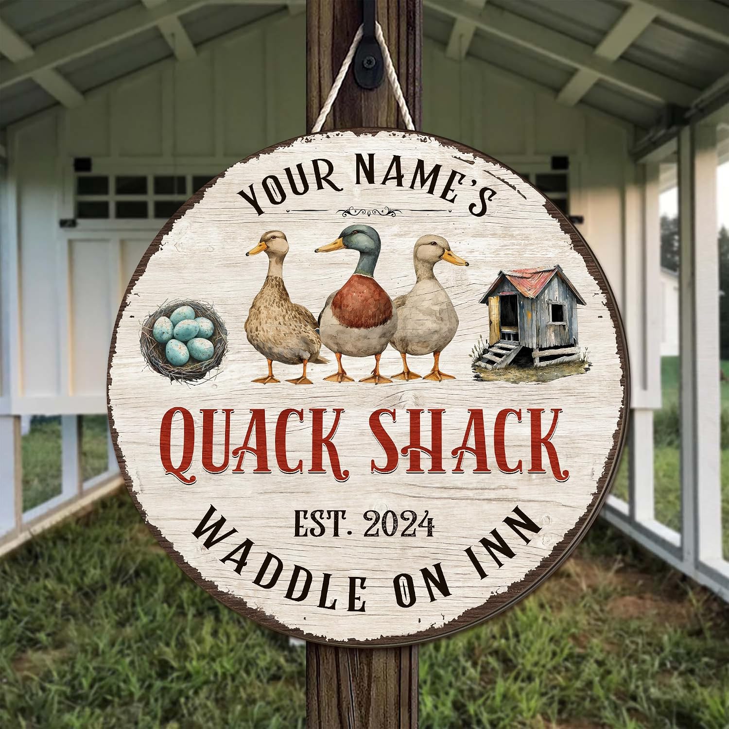 Personalized Duck Quack Shack Wood Sign, Poultry Palace for Duck Coop Home Decor, Hen House Chicken Coop Wall Art Plaque Custom Gifts for Farmers (02)