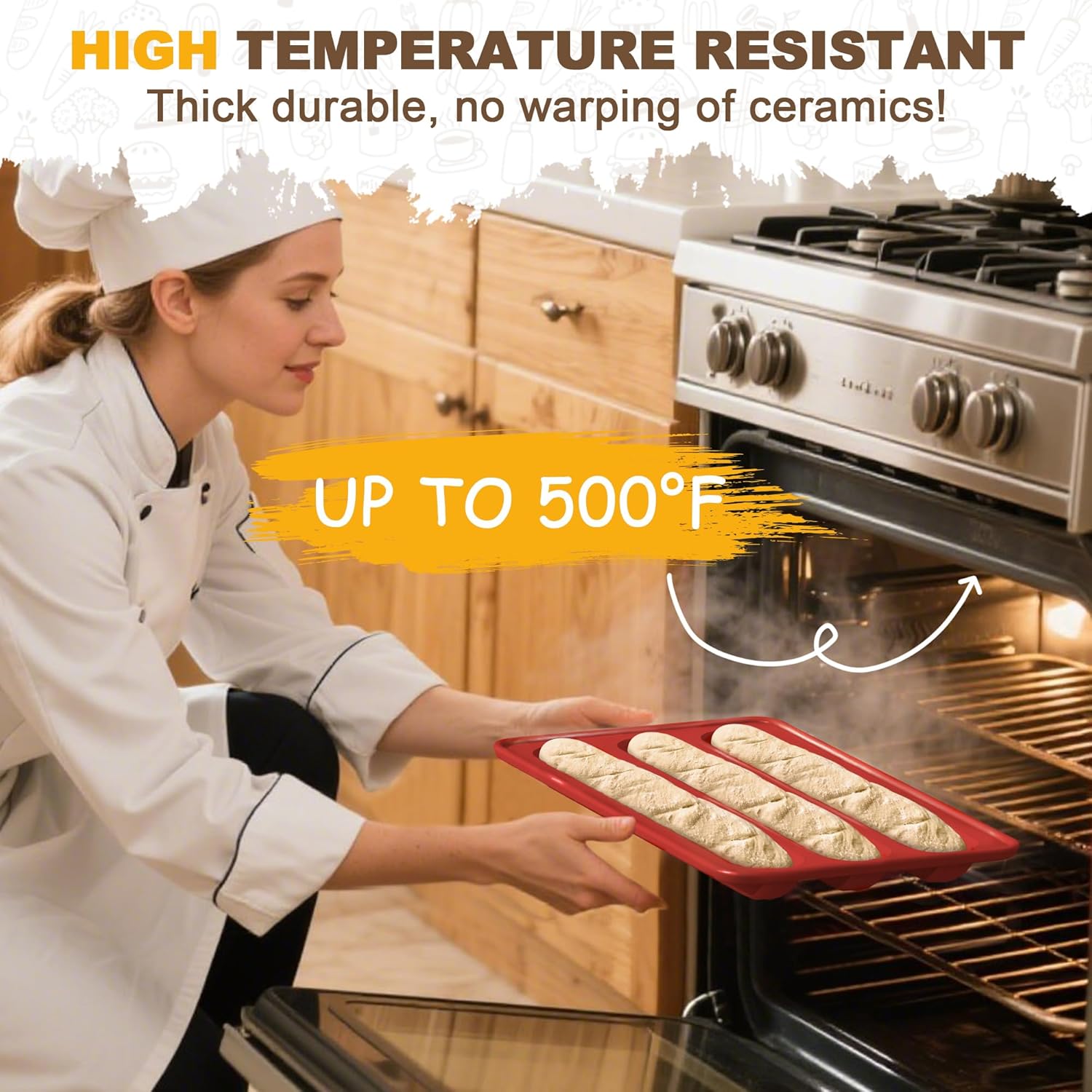 Baguette Bread Pan, Premium Nonstick French Bread Baking Pan, 3 Loaves Baguette Pan With lid, Heating Evenly for Sourdough, Italian Bread, Perfect for Creating Crisp Golden-Brown Crust Easy To Release