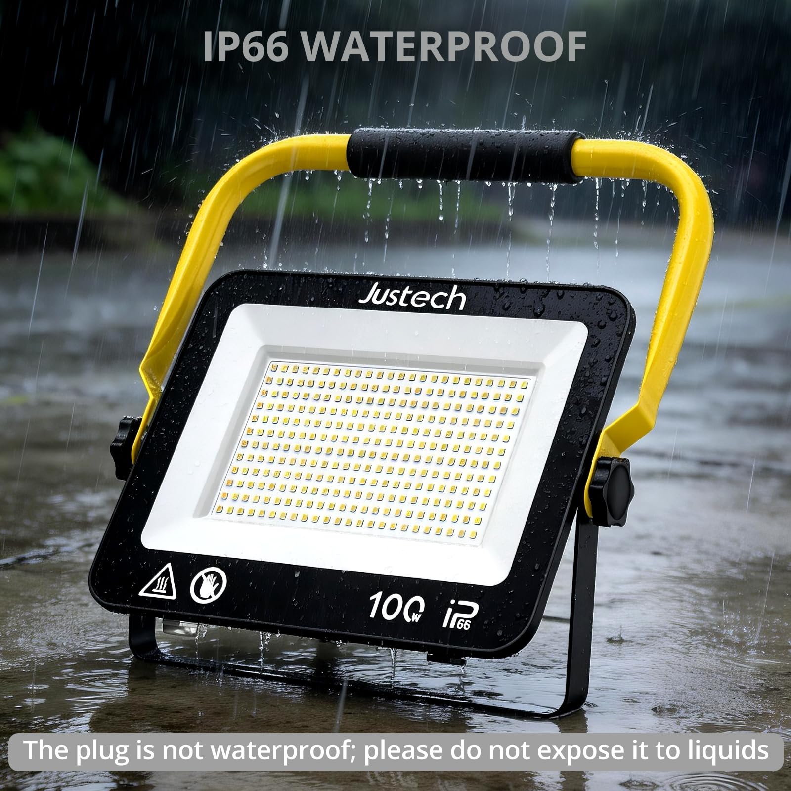 Justech Reflektor budowlany LED ze statywem, reflektor roboczy 28500 lm, 3 x 100 W, 3 temperatury barwowe (3000 K/5000 K/6500 K) IP66, lampa warsztatowa do warsztatu, garażu, na plac budowy, na