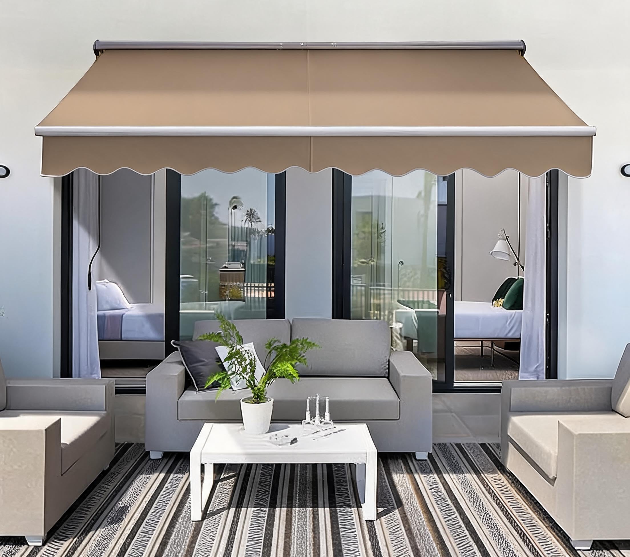 Toldo retráctil 3.5m exterior terraza balcón patio altura ajustable sin taladrar caqui