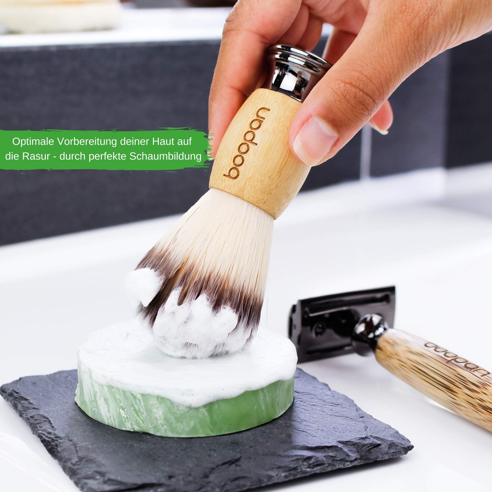 boopan Premium Rasierpinsel vegan mit Bambus-Holz fr Herren und Damen -  weich wie Dachshaar - shaving brush : Amazon.de: Drogerie & Krperpflege
