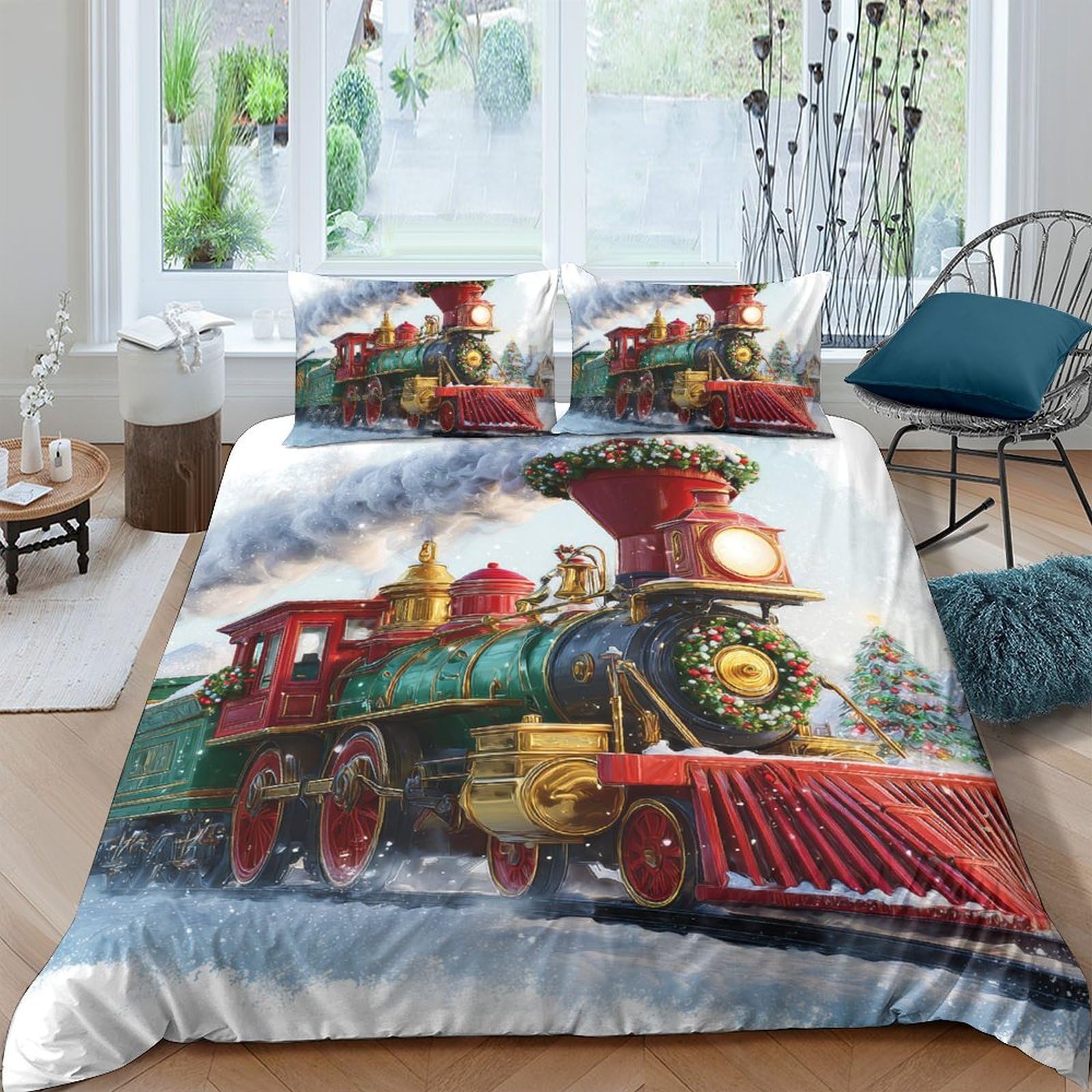 Ctjqhvkz Style-10 3D Printed Vintage Steam Train Fitted Sheet Microfiber Bedroom Decor Railway Bed Cover For Home Dorm Guest Room Single（135X200cm）