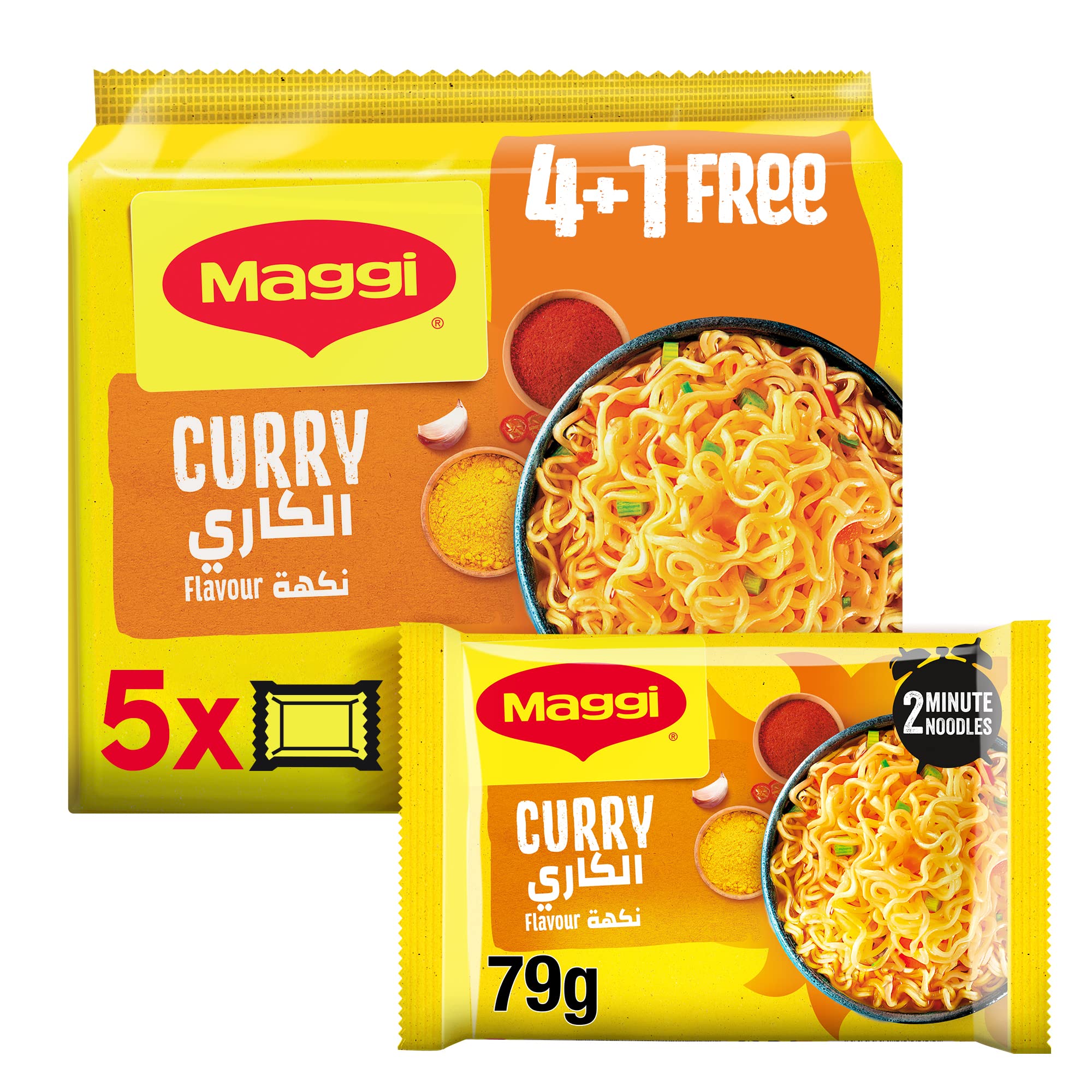 Maggi 2 Minute Noodles Curry, 77g x 5 (4+1 Free)
