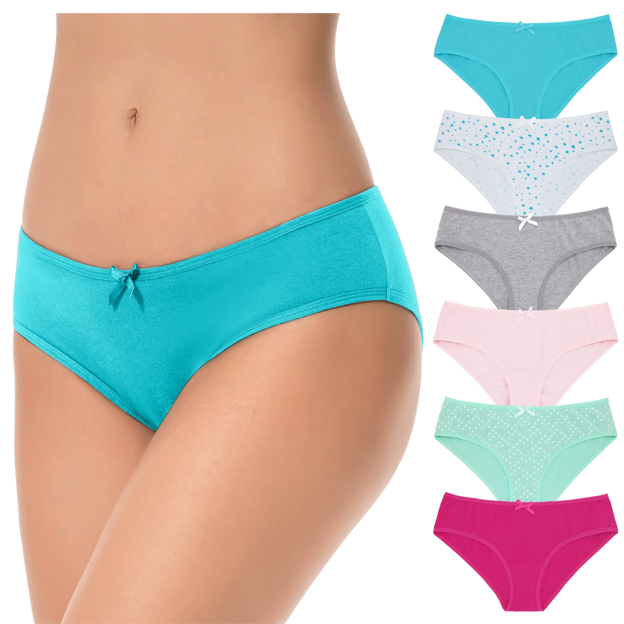 Women's Cotton Low-Rise Bikini Hipster Panties Underwear-6 Pack