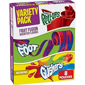 Fruit Roll-Ups, Fruit by the Foot, Gushers Fruit Flavored Snacks Variety Pack, Gluten Free, 8 Ct, 5.1 oz