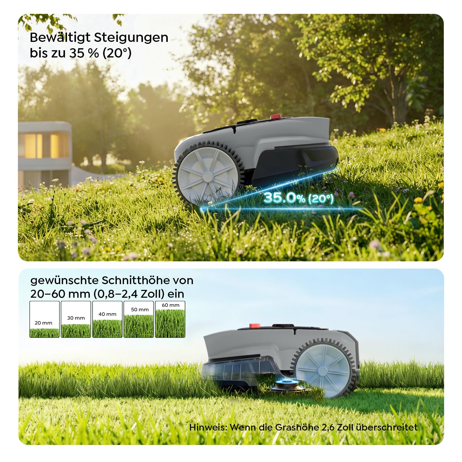 YARDCARE V3 Mähroboter ohne Begrenzungskabel, mit Vision-Navigation, 150+ Hinderniserkennung und App-Steuerung, 50 dB leise, Rasenmäher Roboter für kleine bis mittlere Gärten, inklusive Magnetstreifen