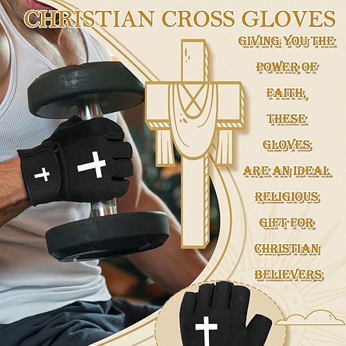 Miniatura 3 de Christian Cross - Guantes de ejercicio de medio dedo para mujeres y hombres, transpirables y ajustados, guantes de entrenamiento para gimnasio,