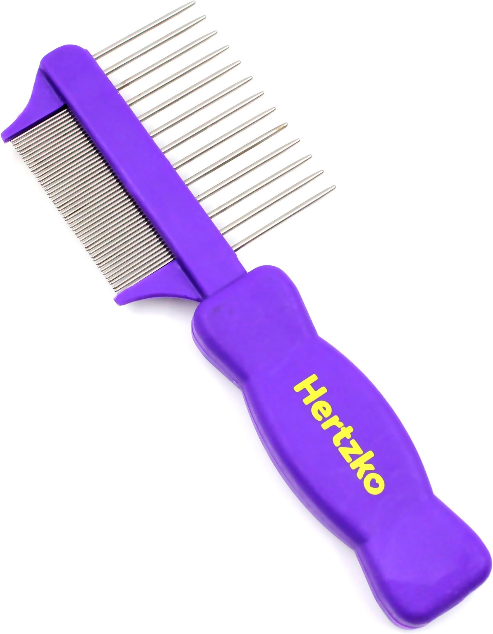 Double Sided Flea Comb by - Densely Packed Pins Removes Fleas, Flea Eggs, and Debris, and the Wider Spaced Pins Detangles and Loosens Dead Undercoat - Suitable For Dogs And Cats