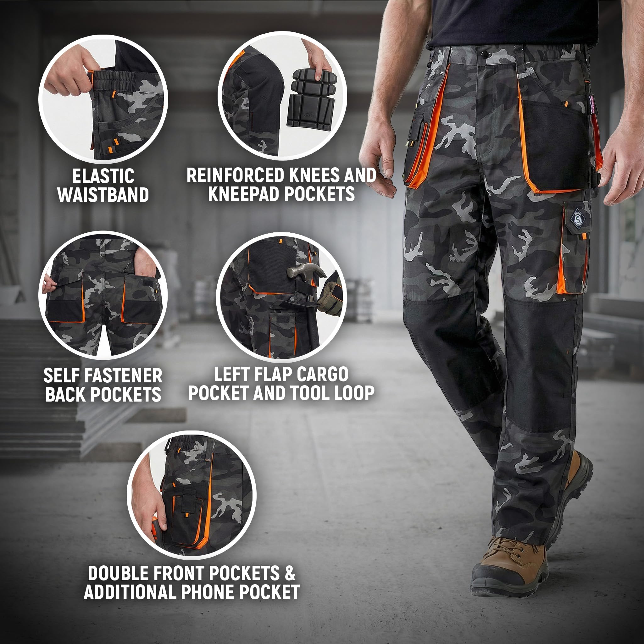 Stenso Emerton Pantalones Cargo de Trabajo para Hombre - Pantalones Multibolsillos de Trabajo Largo para Hombe - Ropa Laboral para Hombre