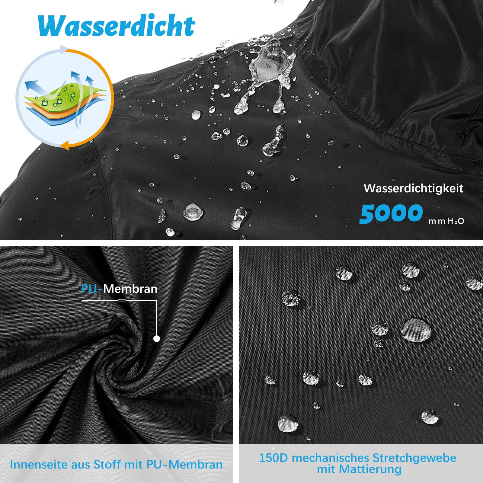 PONCEAU Damen Regenjacke Wasserdicht & Atmungsaktiv, Leichter Fahrrad Windbreaker mit Kapuze, Faltbare Übergangsjacke/Softshelljacke für Wandern, Reisen