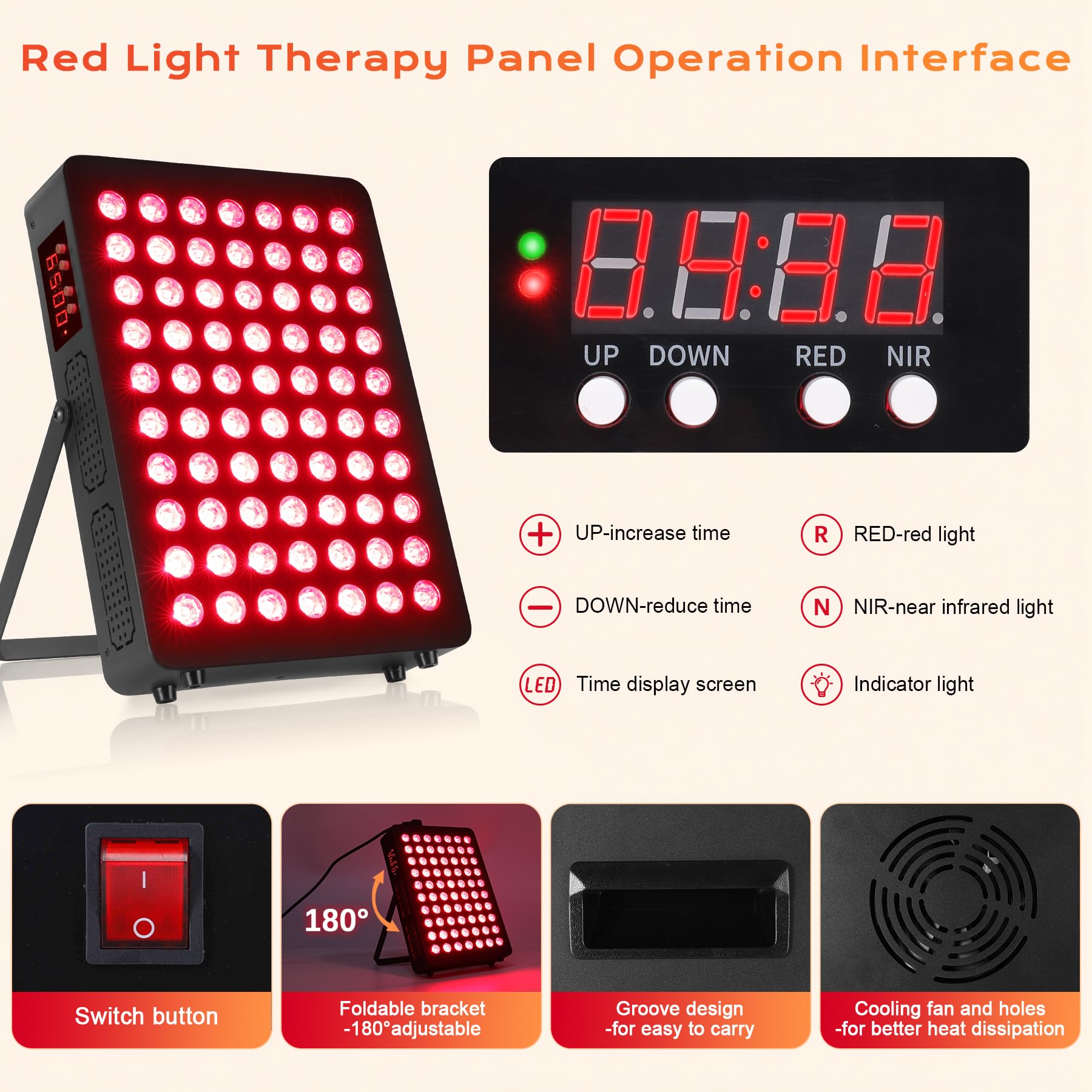 Luz Roja, Lámpara Infrarroja 660nm & 850nm, Lampara Luz Roja 120W Doble Chip 70 LEDs, con Temporizador y Soporte Ajustable, Red Light Therapy para Cara Y Cuerpo