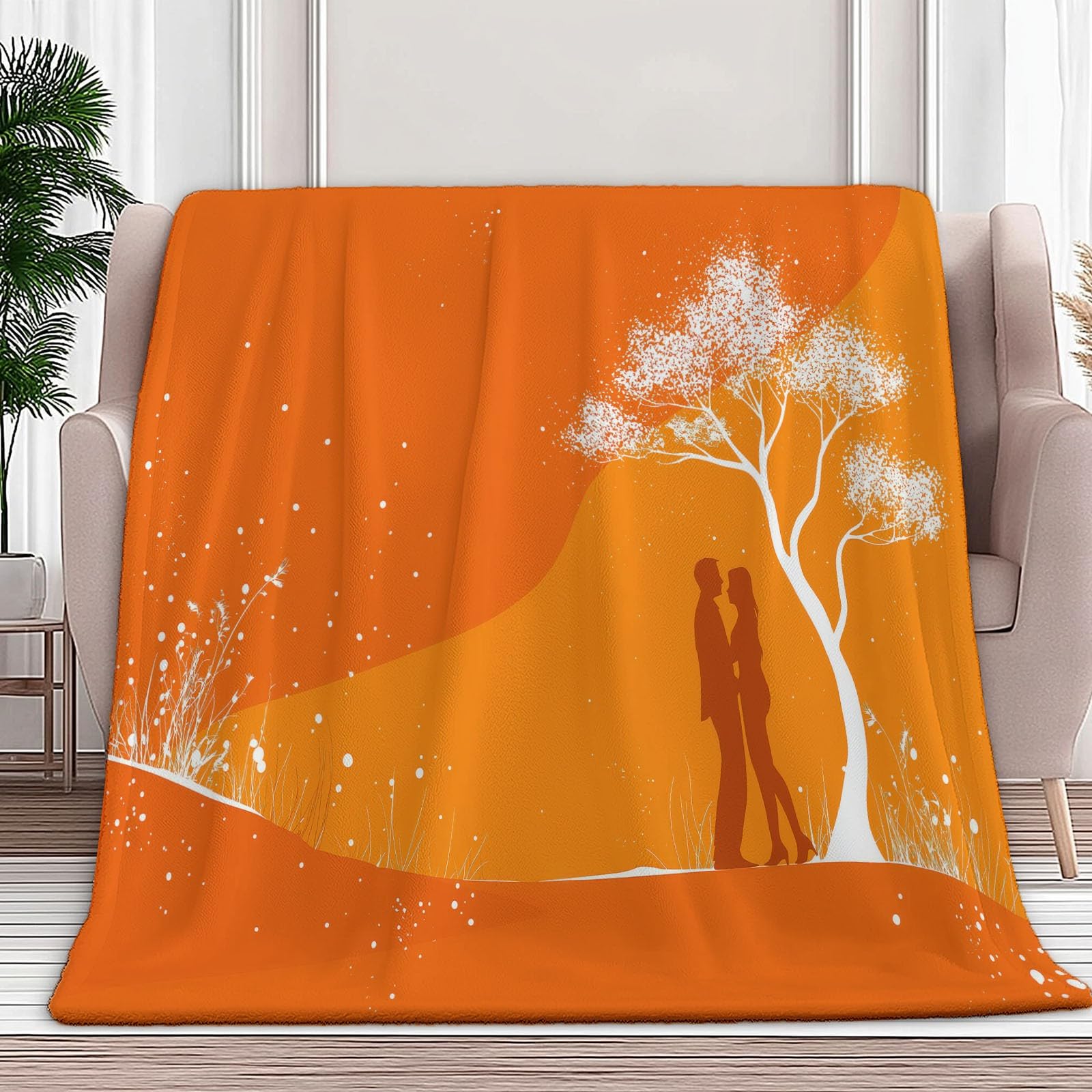 Couverture plaid lits motif arbre silhouette pour cocooning en couple au salon
