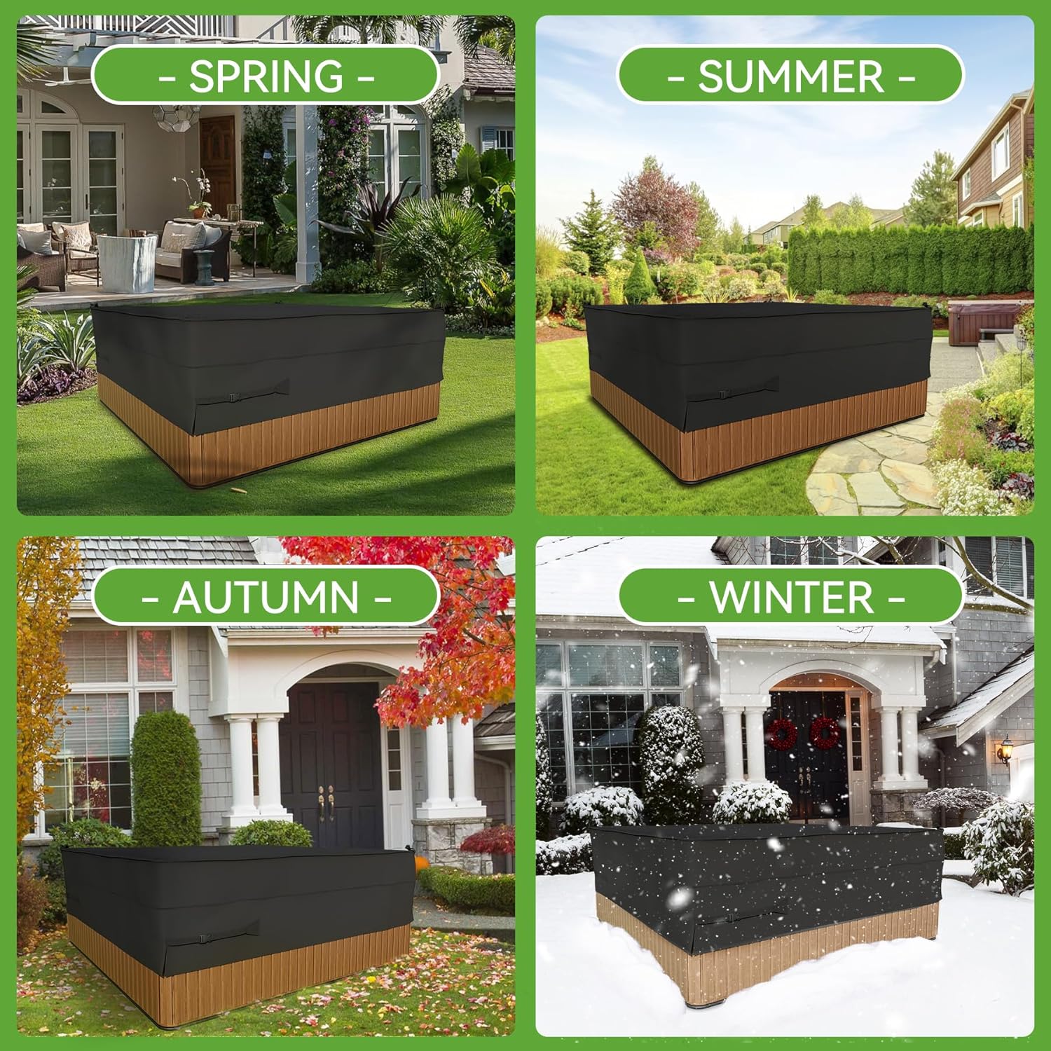 Waterproof Hot Tub Cover, 600D Heavy Duty Polyester Outdoor SPA Covers, Black, 90 x 90 inch