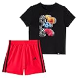baby-boys Short Sleeve Cotton Graphic Tee Shirt and 3-stripe Short Set