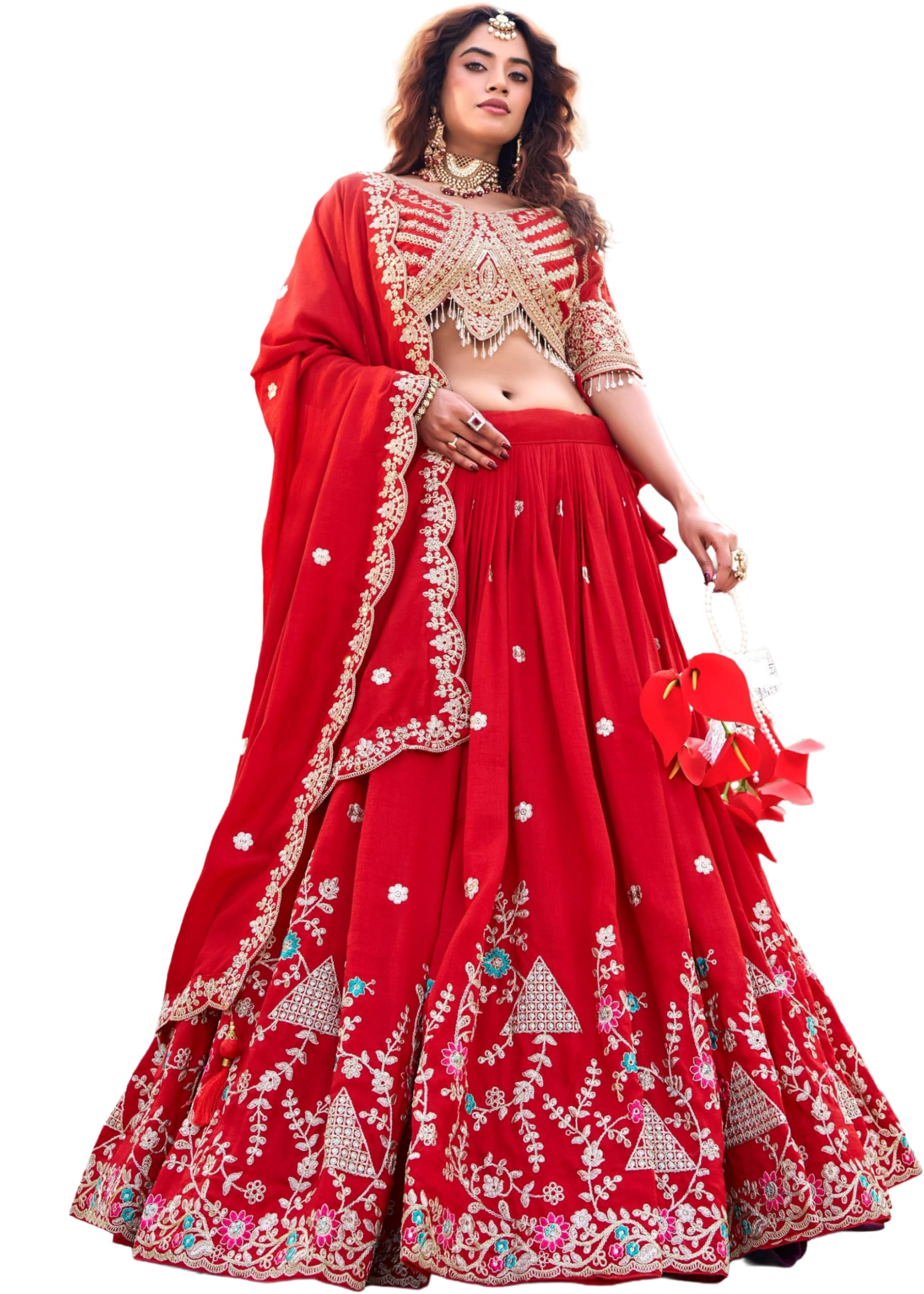 STEP N SHOP.COM Wedding Wear Designer Fancy Readymade Lehenga Choli Set 20593, Red1, 36