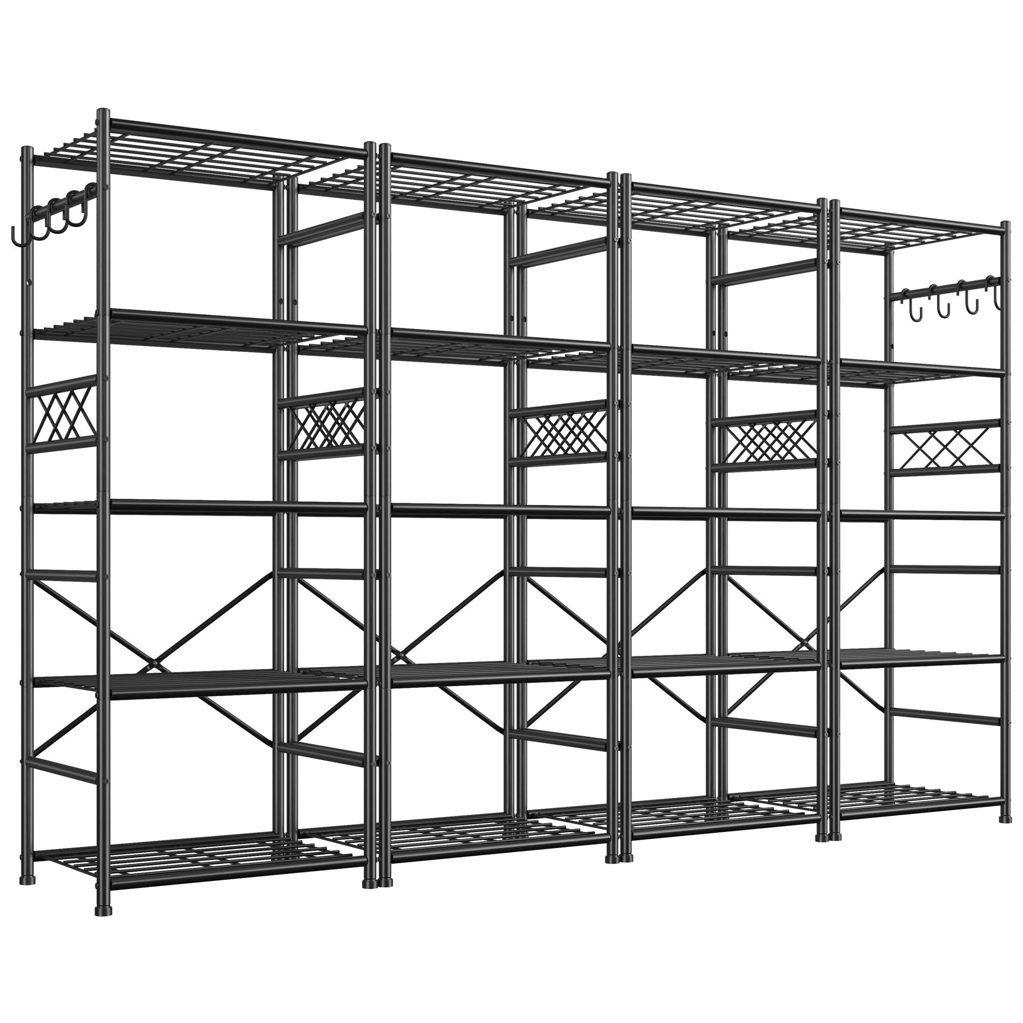 DurayLoly 5-Tier Storage Shelves,Sturdy Metal Shelving Unit with Hooks,Wobble-Free Storage Rack with Leveling Feet,Slim Standing Shelf Organizer for Garage Kitchen Pantry,17.7”W×11.8”D ×58.3”H,Black
