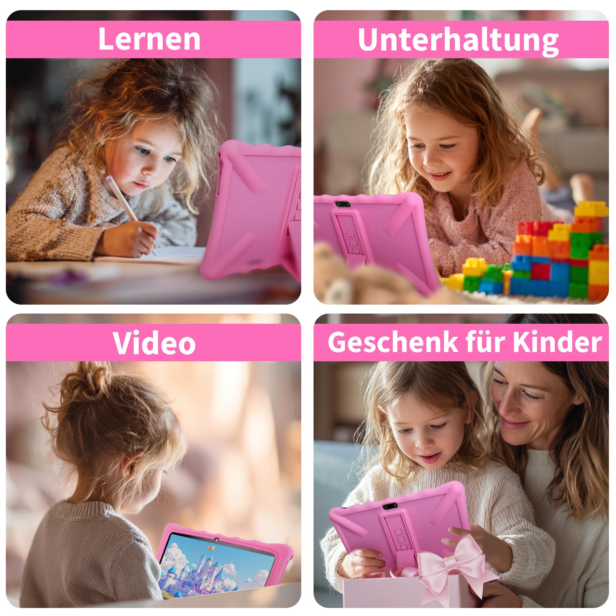 Veidoo Kinder-Tablet – 25,7 cm (10,1 Zoll) IPS-Augenpflege-Bildschirm, 7 GB (3 + 4) RAM, 64 GB ROM 512 GB erweiterbar, Dual-Kamera, WiFi 6, Octa-Core-Kindersicherungs-Tablet mit Silikon-Schutzhülle