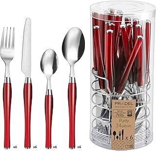 Amefa Purity Cutlery Set with Coloured Plastic Handles for 6 People Red 24 Pieces