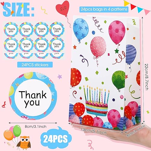 Miniatura 2 de 24 bolsas de regalo de cumpleaños con calcomanías de sello, bolsas de regalo para fiestas para dulces y suministros
