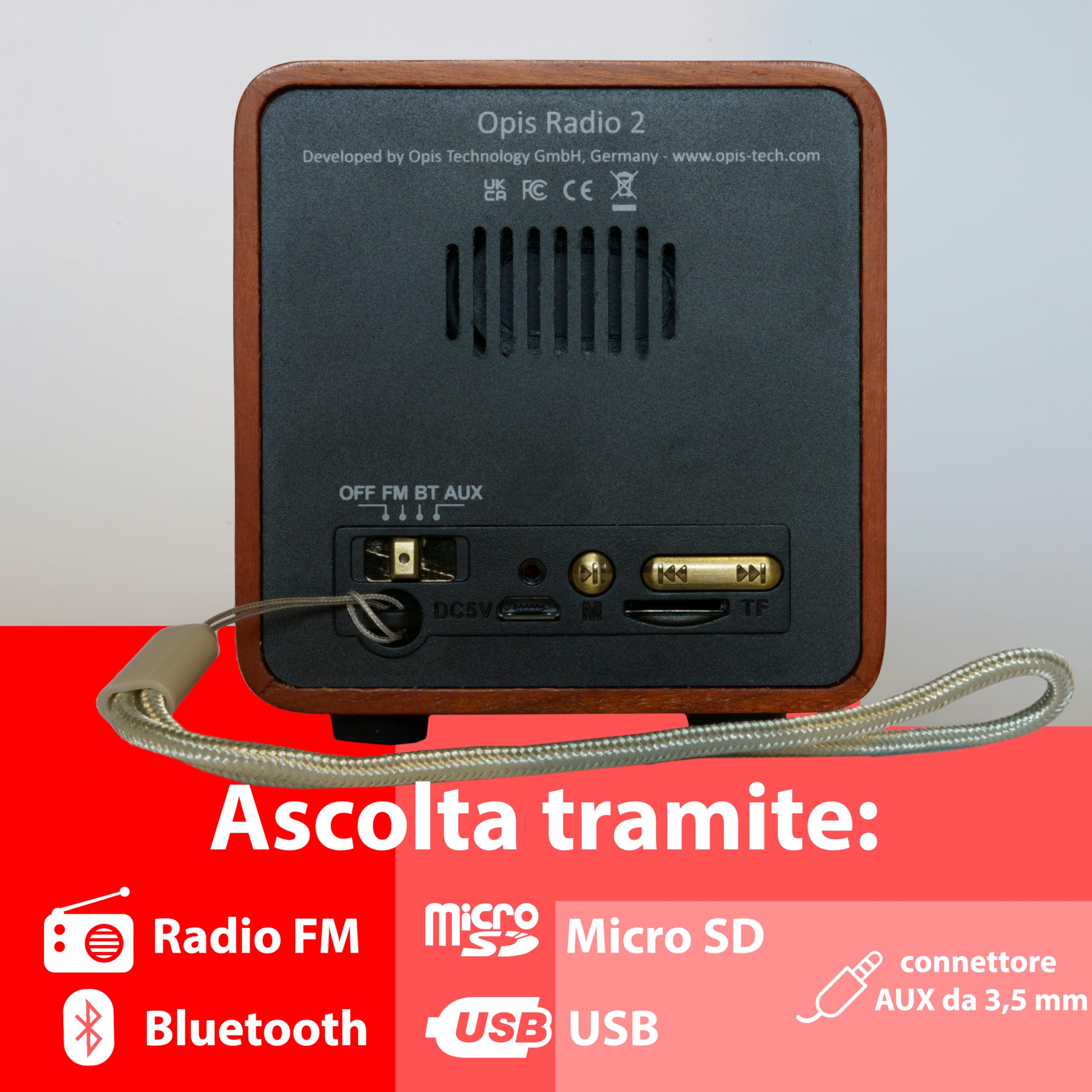 Opis Radio 2: Cassa Bluetooth Legno/Radio Portatile Ricaricabile/Speaker Bluetooth Vintage