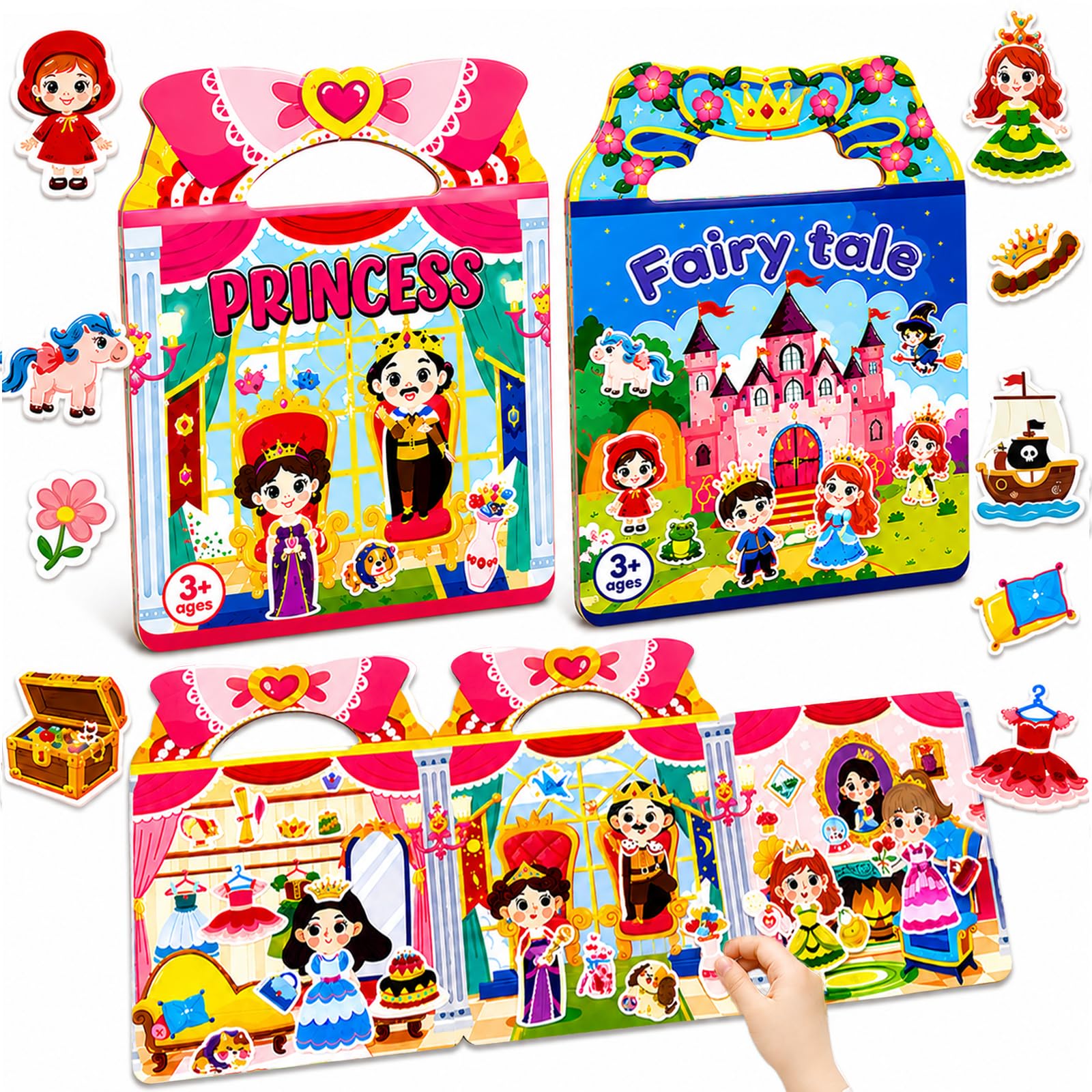 Dubydu Reusable Sticker Book for Kids 2-6, Puffy Sticker Books with Princess Dress Up & Fairy Tale Themes, Kids Sticker Activity Set, Toddler Sticker Book Travel Toy Gifts for Girls