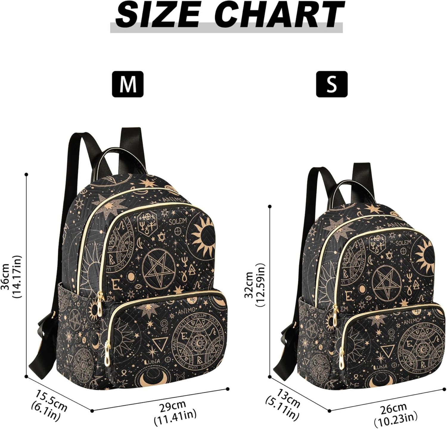 Gold Alchemical Witchcraft Sun and Moon Boho Backpack Purse for Women, Anti Theft Backpack Lightweight Small Travel Backpack Shoulder Bag