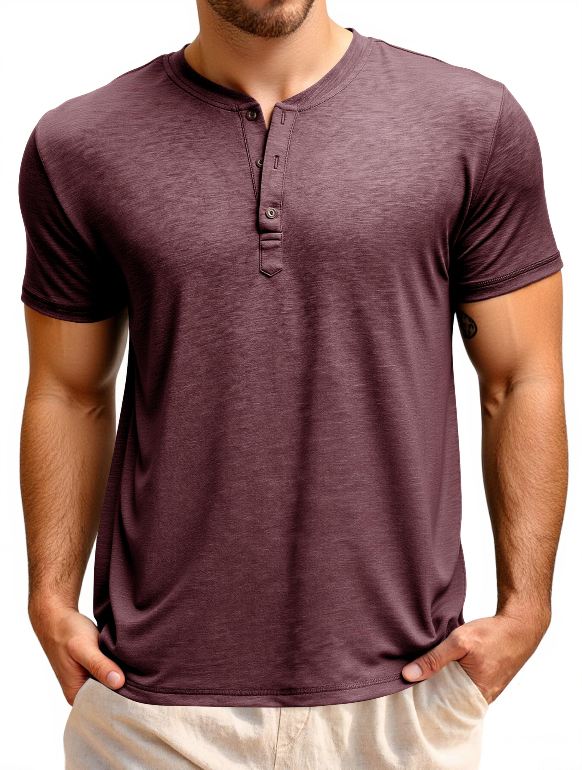 Runcati Herren T-Shirt Kurzarm Henley Shirt Sommer Regular Fit Oberteile Männer Rundhals Einfarbig Basic Hemd Casual Tee Tops mit Knopfleiste