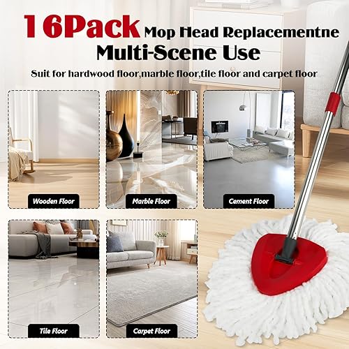 Miniatura 7 de Juego de repuesto de trapeador giratorio para sistema O-Ceda EasyWring de 1 tanque, 16 repuestos de trapeadores giratorios de microfibra, 1 cabezal