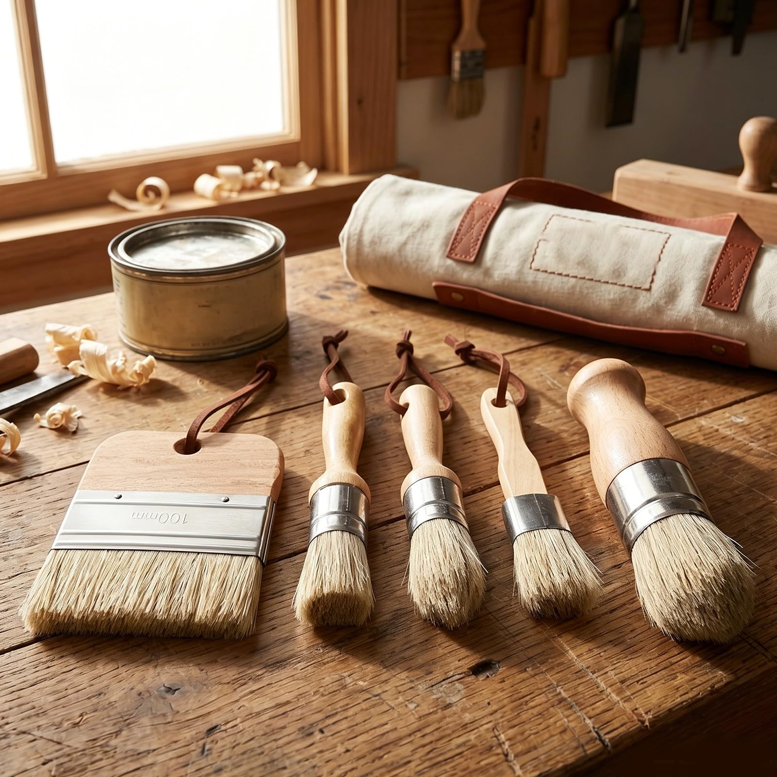 Pincel de Cerdas de Jabalí para Pintar Muebles y Manualidades, 5 Piezas