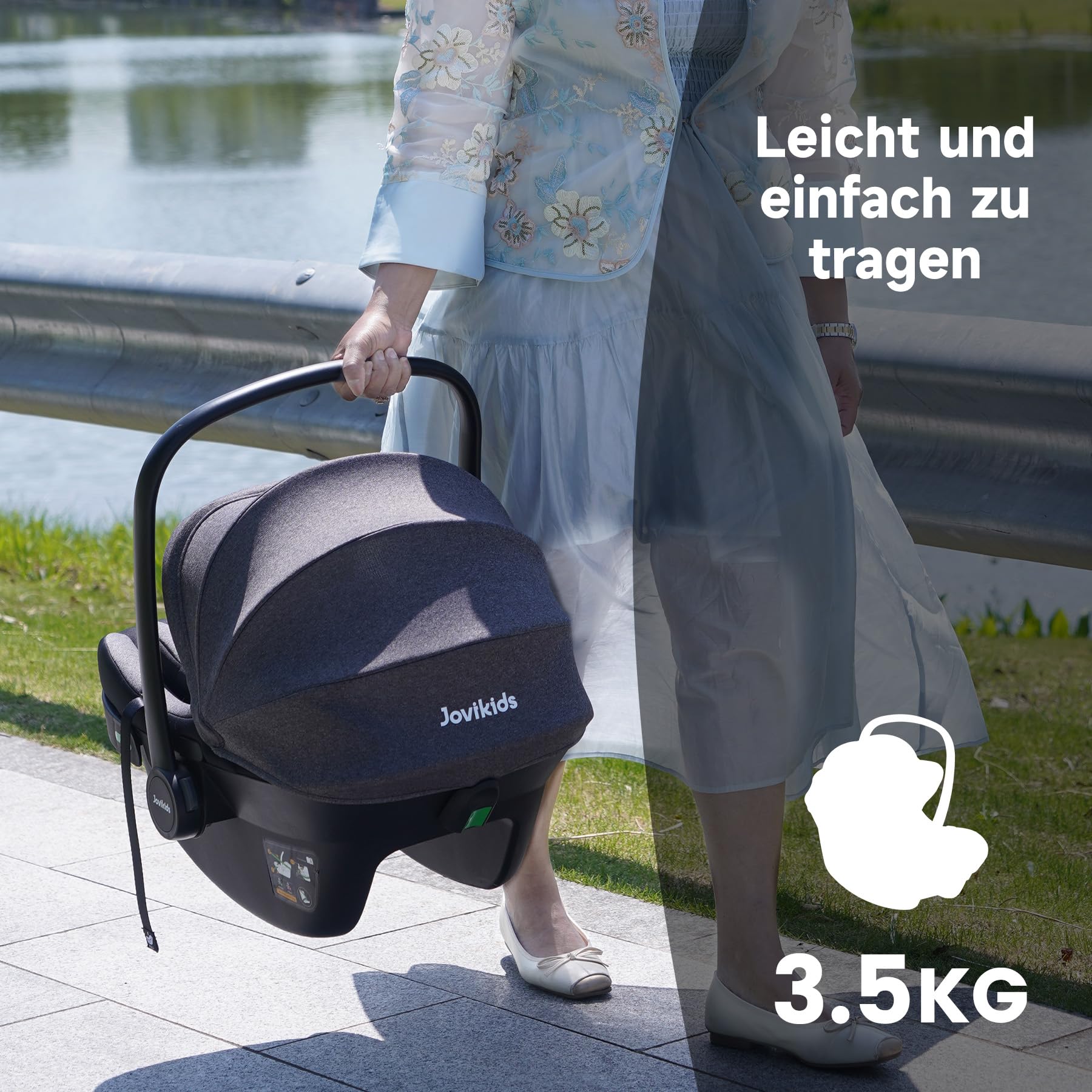 Jovikids Babyschale, Stufenlos verstellbare Liegeposition, Gruppe 0/0+ (40-87 cm) Baby Autositz mit Sonnendach, 3-Punkt-Sicherheitsgurt Seitenschutz (Babyschale Only)