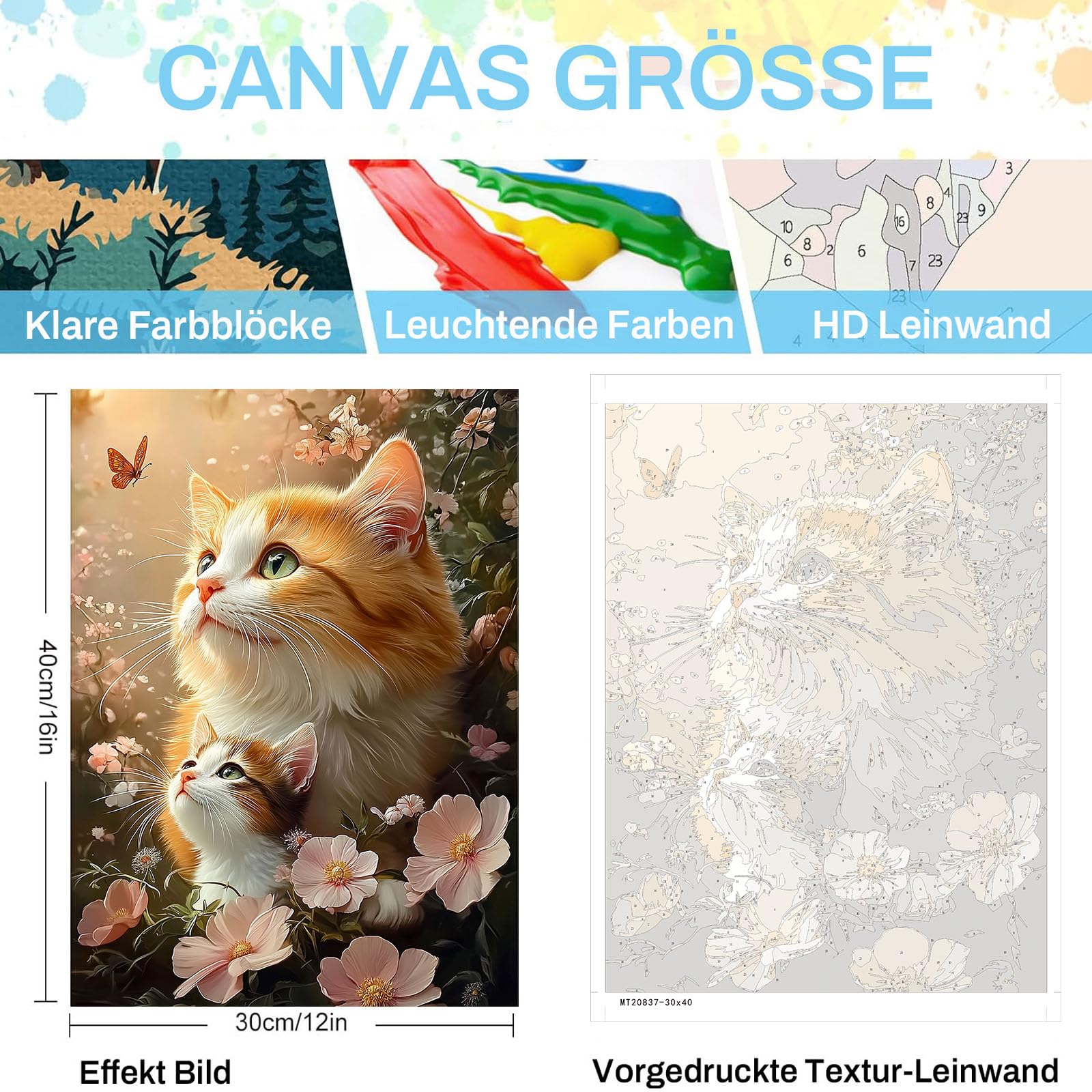 Luckyarina Peinture Par Numéros Chat Noir – 30x40 Cm, Toile Pré-imprimée, Peintures Acryliques, Pinceaux – Dès 5 Ans, Débutant, Déco Murale