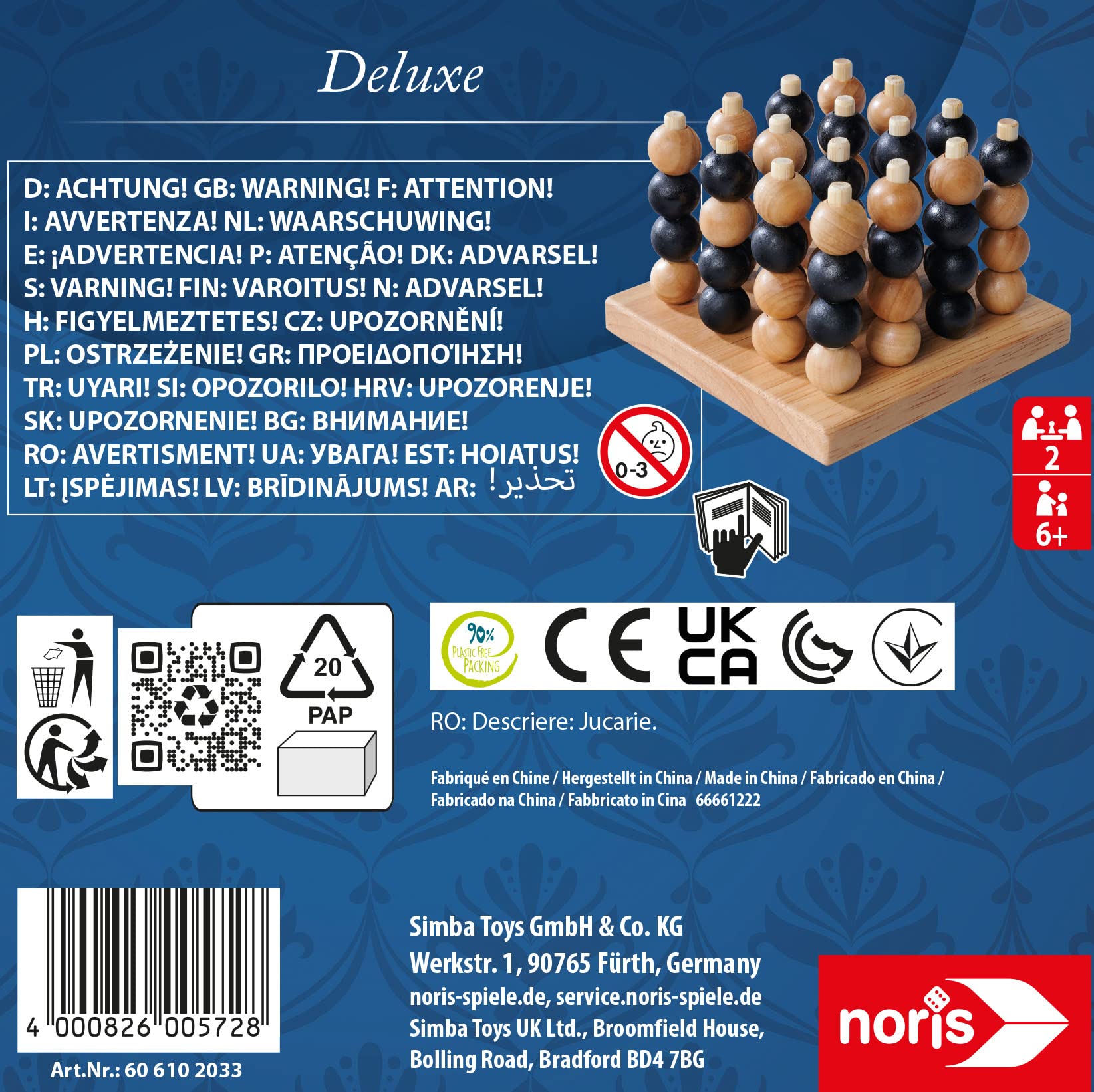 Noris 606102033 Deluxe Serie 3D, Il Famoso Gioco di strategia in Legno di Alta qualità con Sfere in Legno e tavoletta, a Partire dai 6 Anni in su
