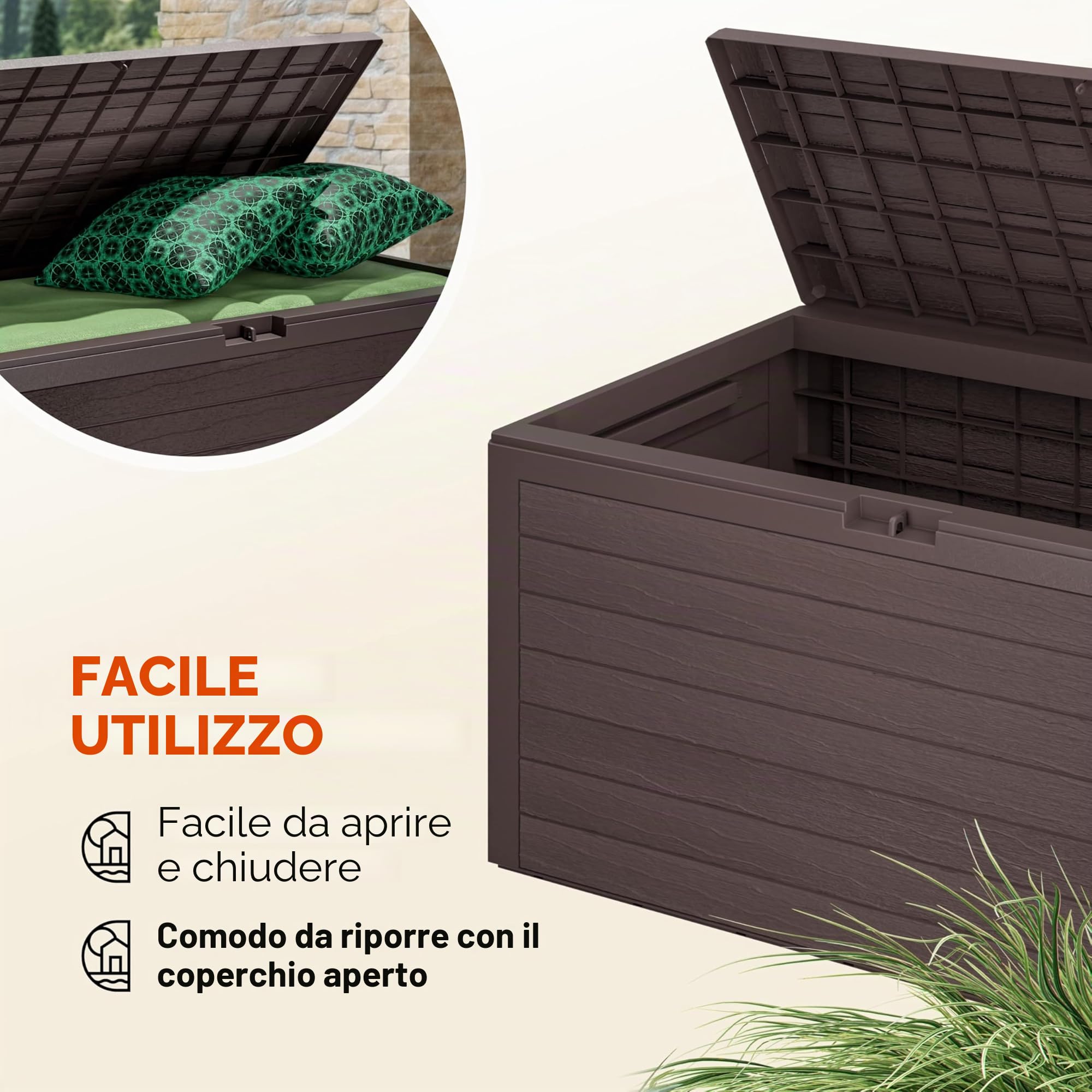 Casaria® Baule da Giardino XXL 280L Effetto Legno Cassapanca Richiudibile 116x43x55cm Box Multibox Contenitore Cuscini