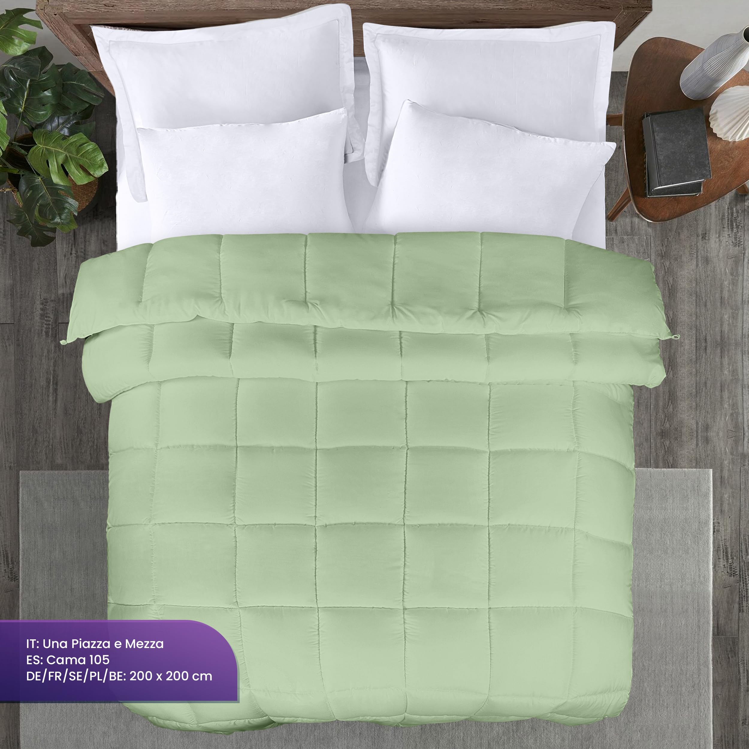 Utopia Bedding Piumone 200 x 200 cm 370 gsm, Piumino Una Piazza e Mezza, Piumino Letto Una Piazza e Mezza, Trapunta Una Piazza e Mezza 100% Microfibra (Verde Salvia)