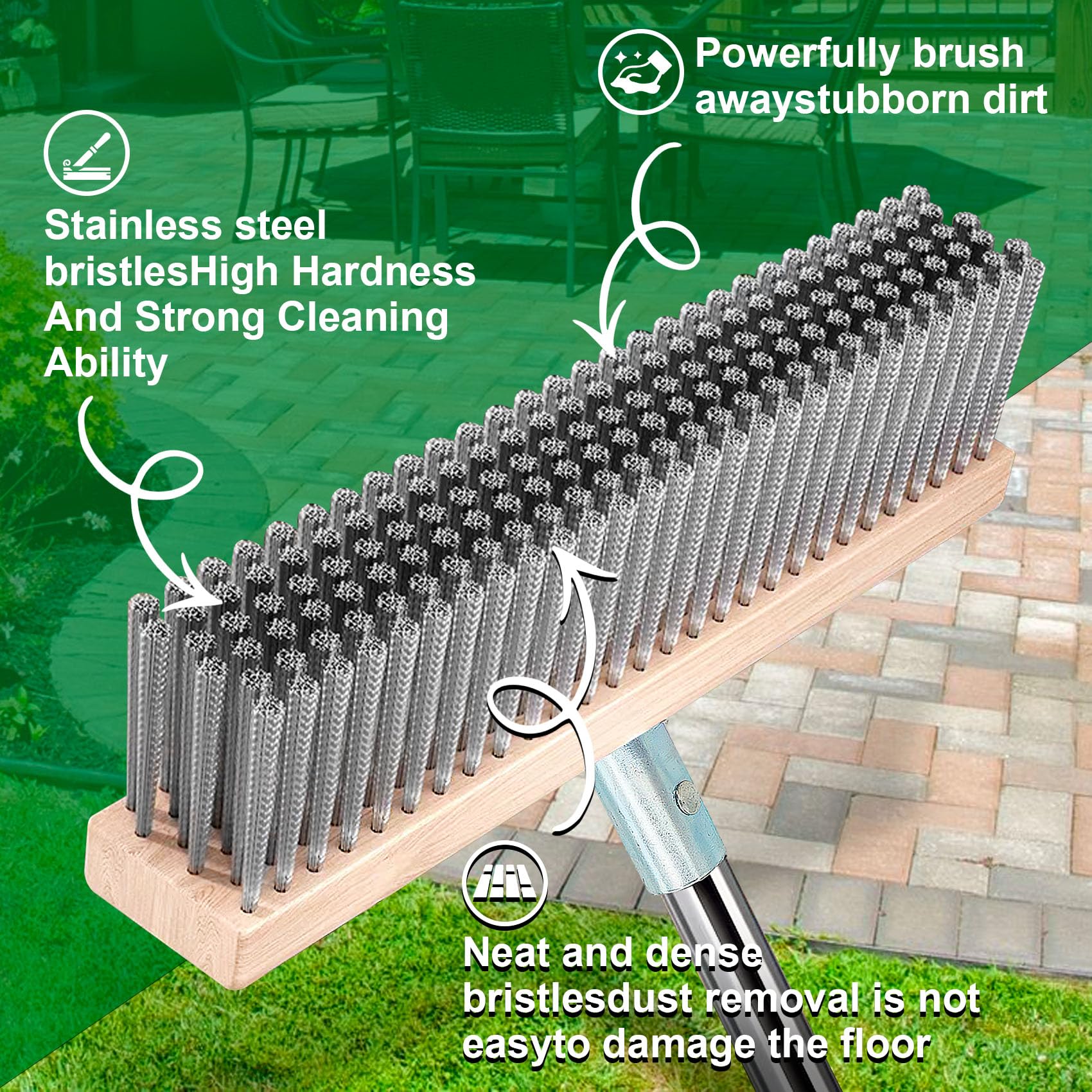 Scopa per Esterni, Spazzolone in Acciaio Inossidabile con Manico Telescopico Regolabile - Idrospazzola per Pavimenti Esterni, Rimozione Polvere e Foglie (Larghezza 30cm)