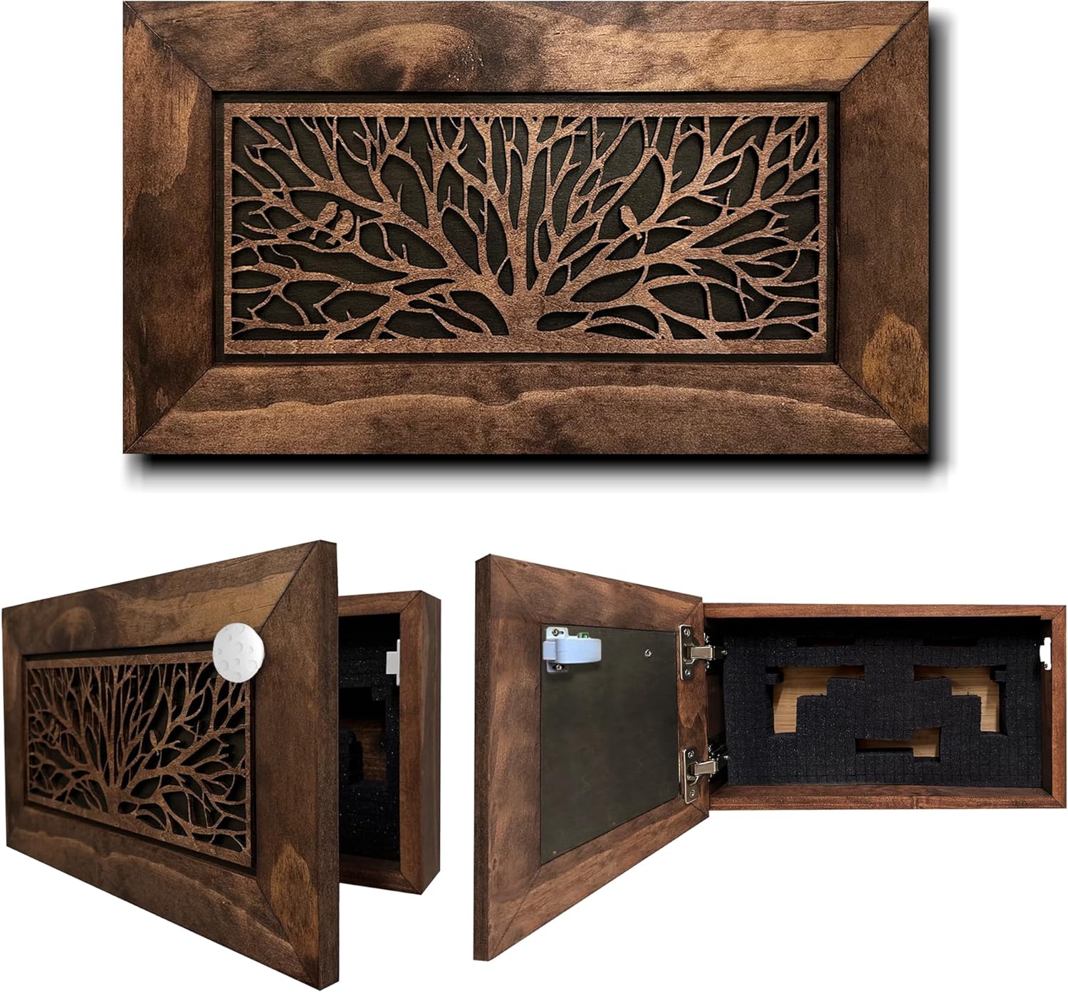 Bellewood Designs Birds in a Tree Hidden Gun Safe – Handcrafted Gun Concealment Decor – Hidden Gun Shelf with Magnetic Lock for Quick Access – Hidden Wall Safe for Secure Storage – Made in USA