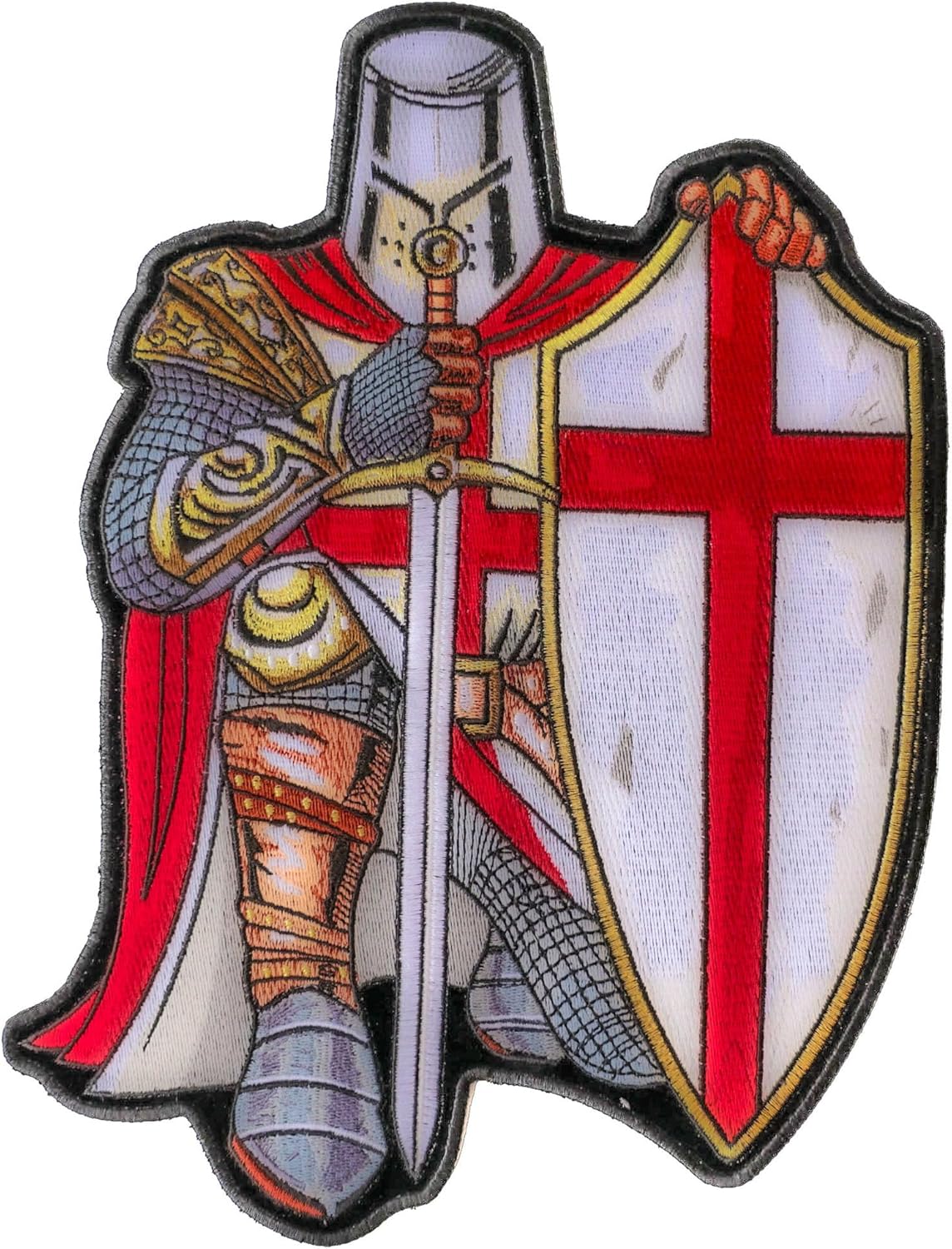 Red Kneeling Knight Patch, Large Christian Back Patches (PL4827)