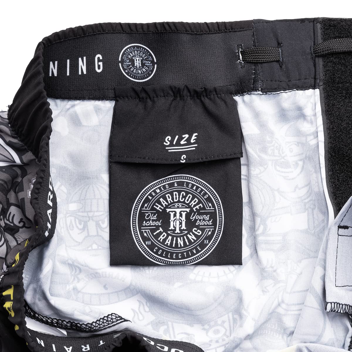 Hardcore Training Fight Shorts Boks Męski Szorty do Walki MMA Combat BJJ Grappling Fitness Muay Thai Kickboxing No Gi (DE/NL/SE/PL, Alfa, S, Regularny, Regularny, Czarny Żółty)