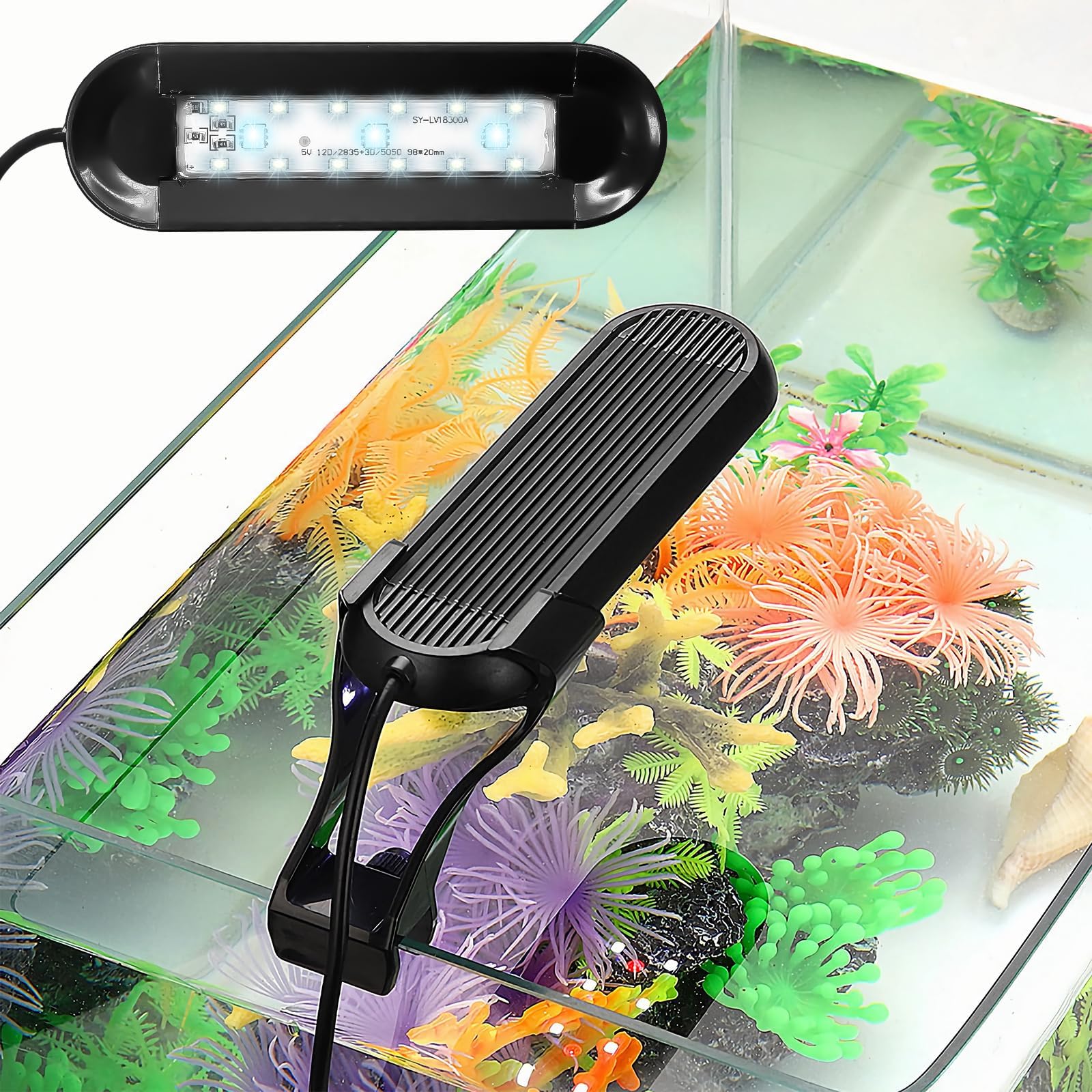 Mesen Aquarium Light, LED Fish Tank Light, 14 Lighting Modes Fish Light with Built-in Timer Brightness Adjustable for 20-35cm Small Fish Tank