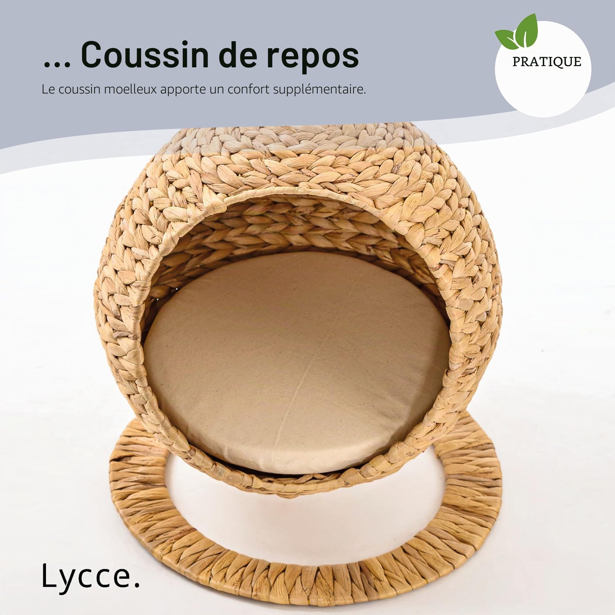 animal-design Hanoi Fauteuil suspendu en jacinthe d'eau avec support et niche pour chat