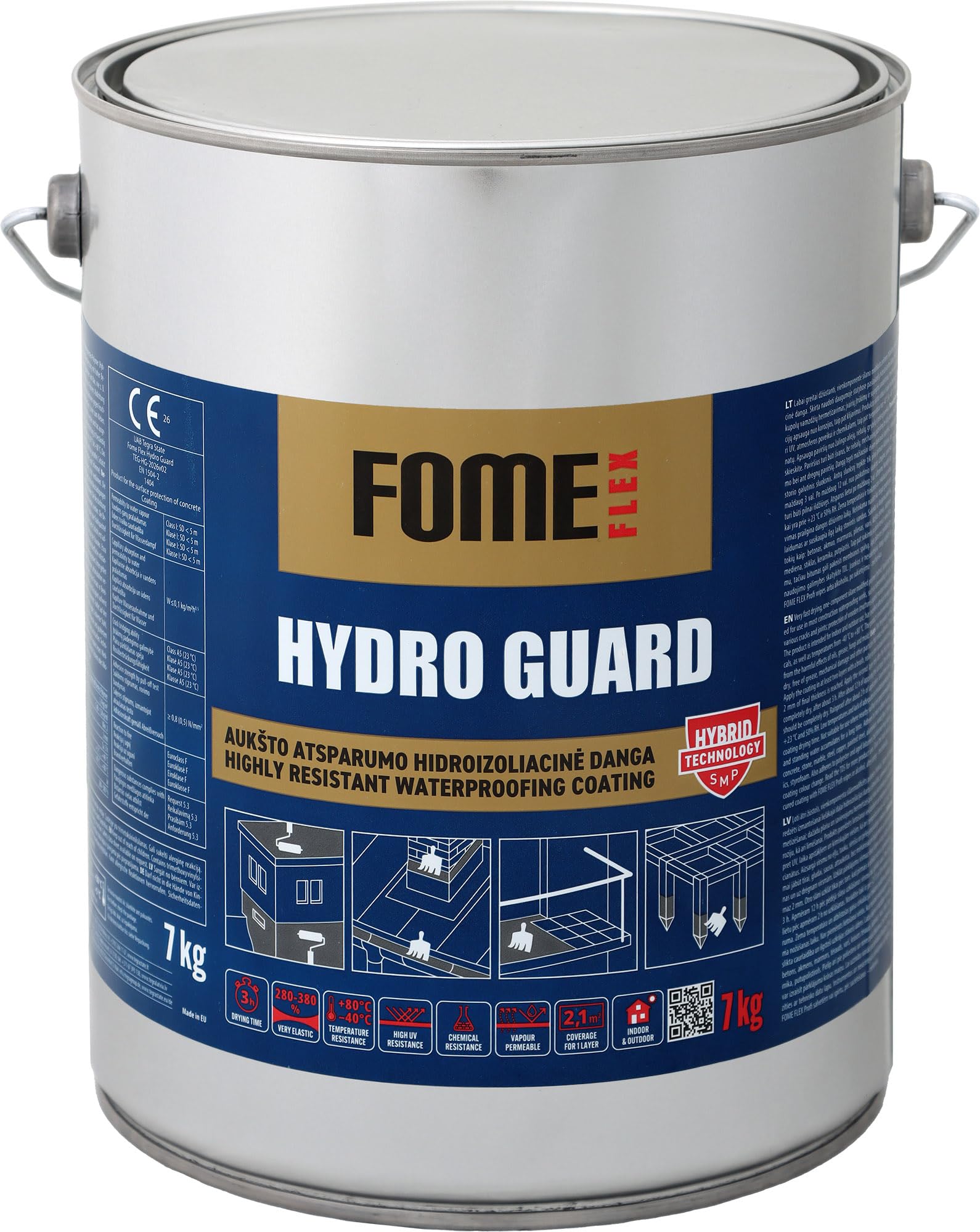 Lösemittelfreie Universalabdichtung für Innen & Außen. 7kg Wasserdichte Dichtmasse Fome Flex HydroGuard, flexibel und leicht aufzutragen. Premium Polymer Flüssigdichtstoff für Dächer, Risse und Lecks.
