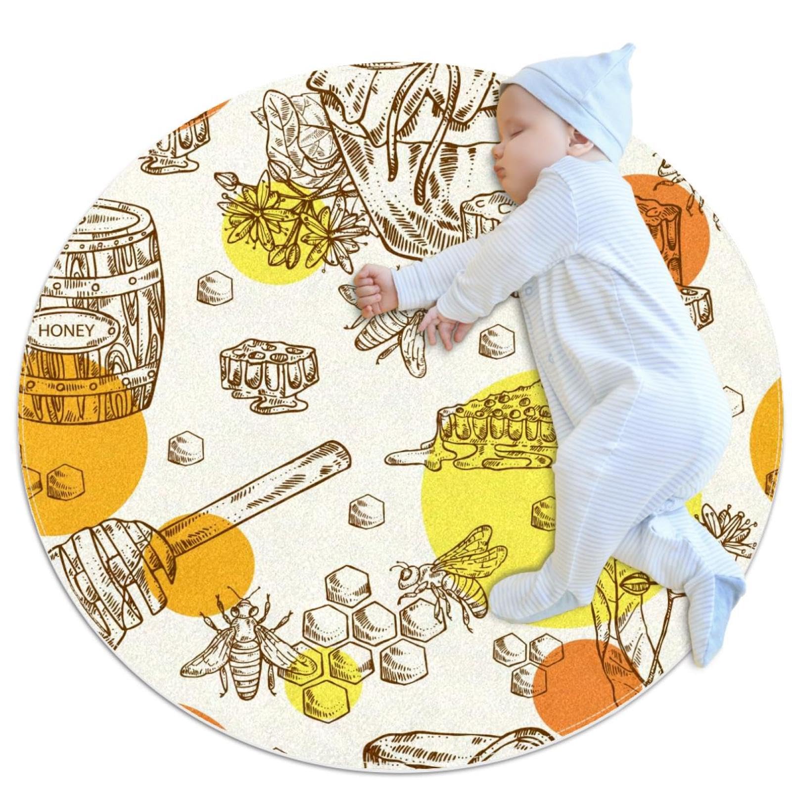 Tapis de salle de bain pot à miel rond 1m antidérapant pour canapé chambre