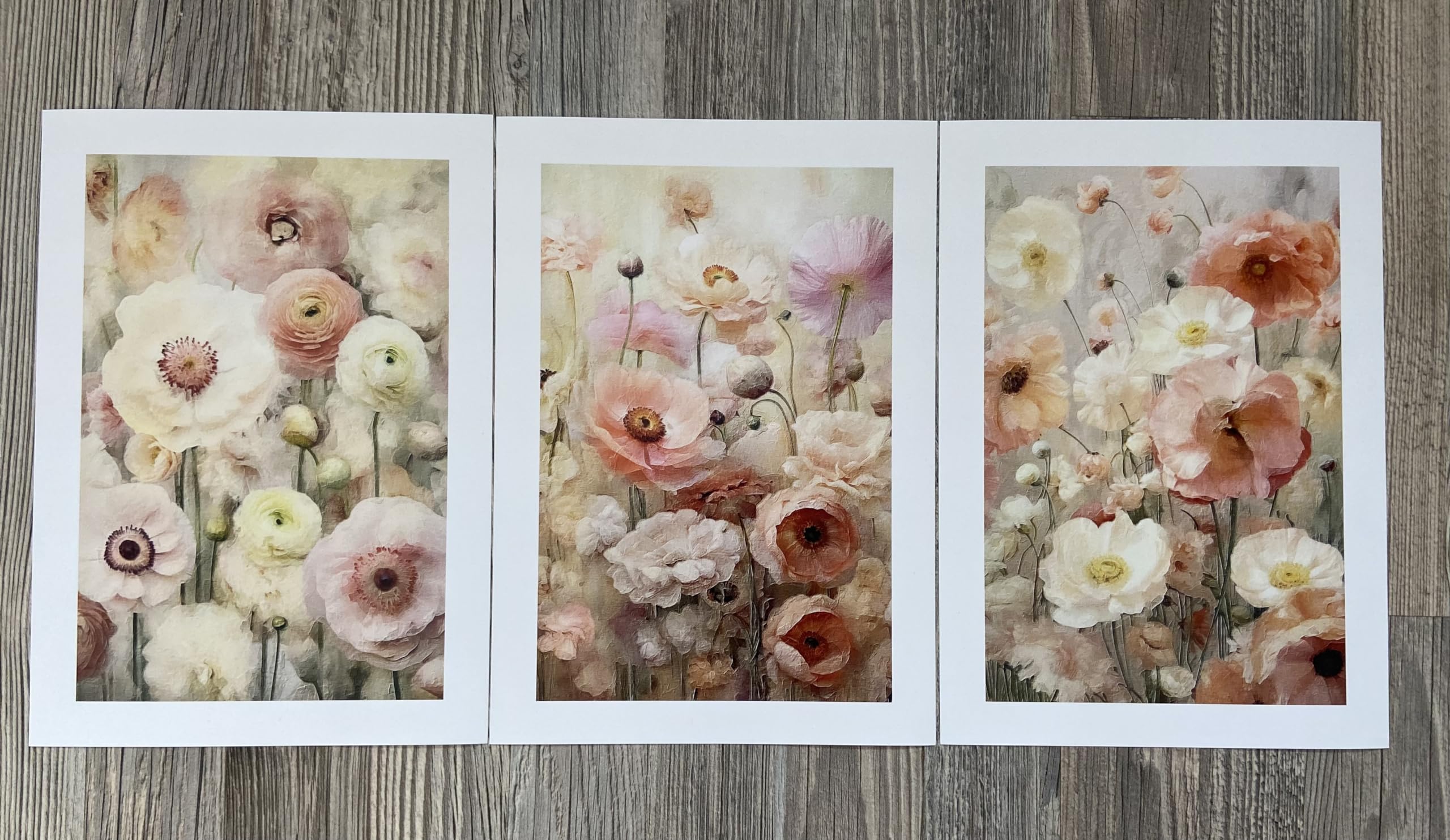 Texture Style Beautiful Pink Ranunculus Flowers Wall Art Set of 3 Unframed Poster Prints, Botanical Plant Decor - Image 3